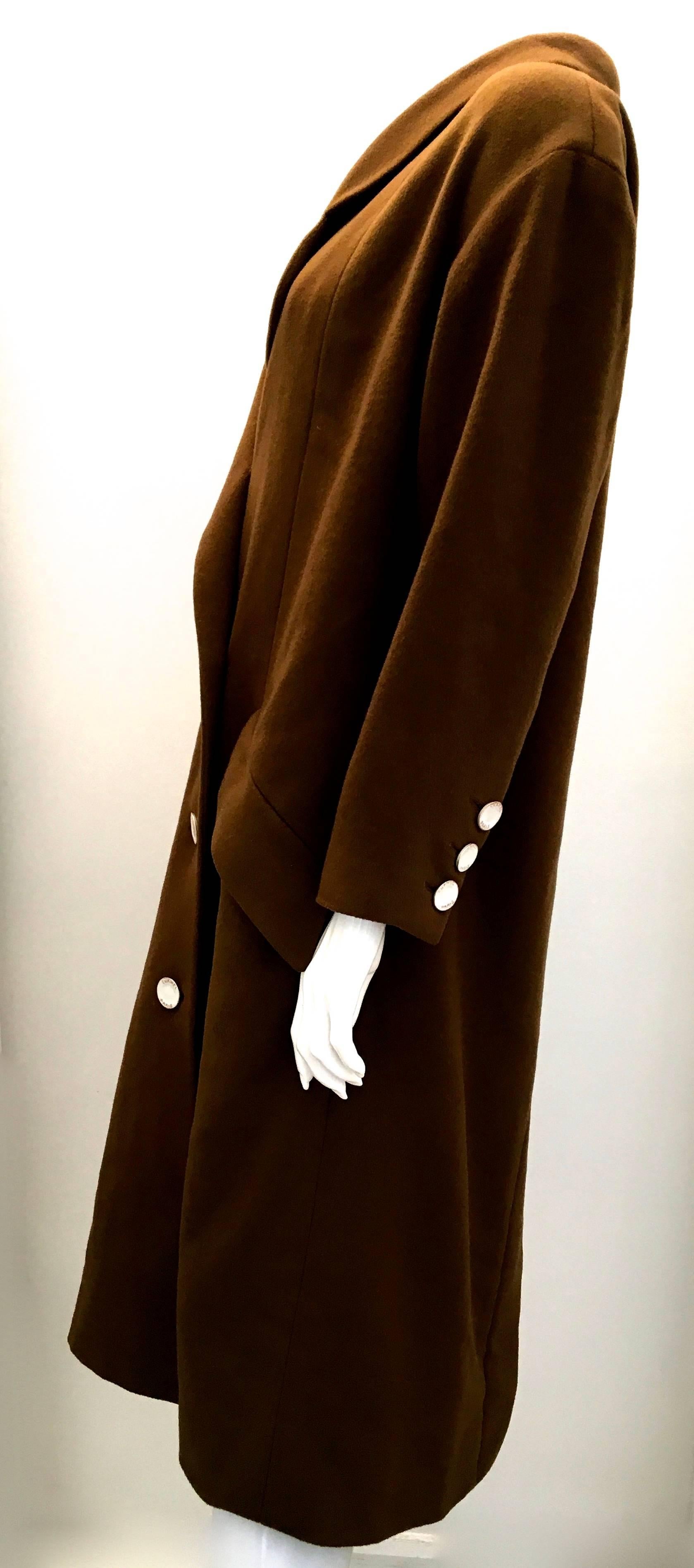 Black Chanel Tobacco Brown Cashmere Coat with Enamel Buttons 