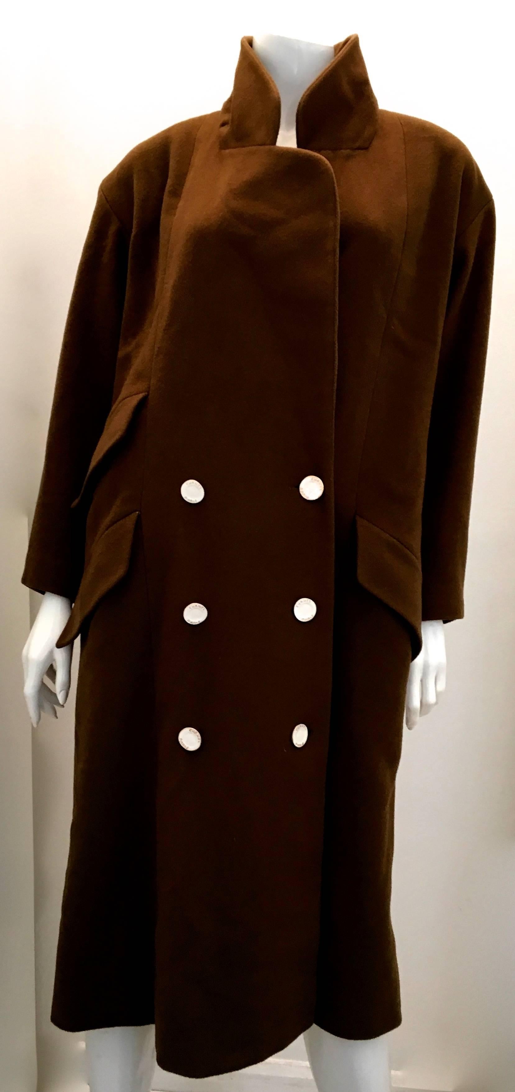 Chanel Tobacco Brown Cashmere Coat with Enamel Buttons  In Excellent Condition In Boca Raton, FL