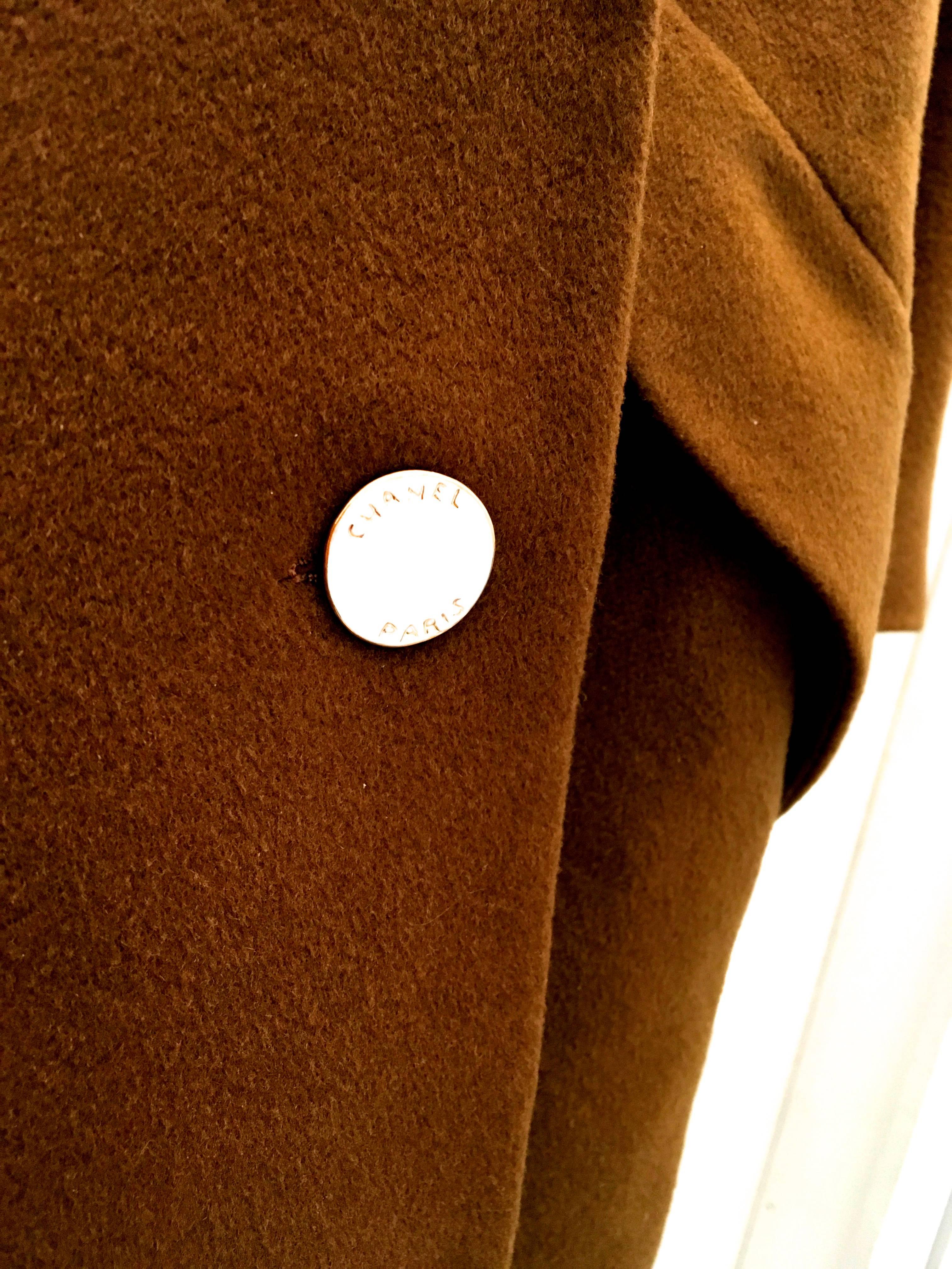 Chanel Tobacco Brown Cashmere Coat with Enamel Buttons  1