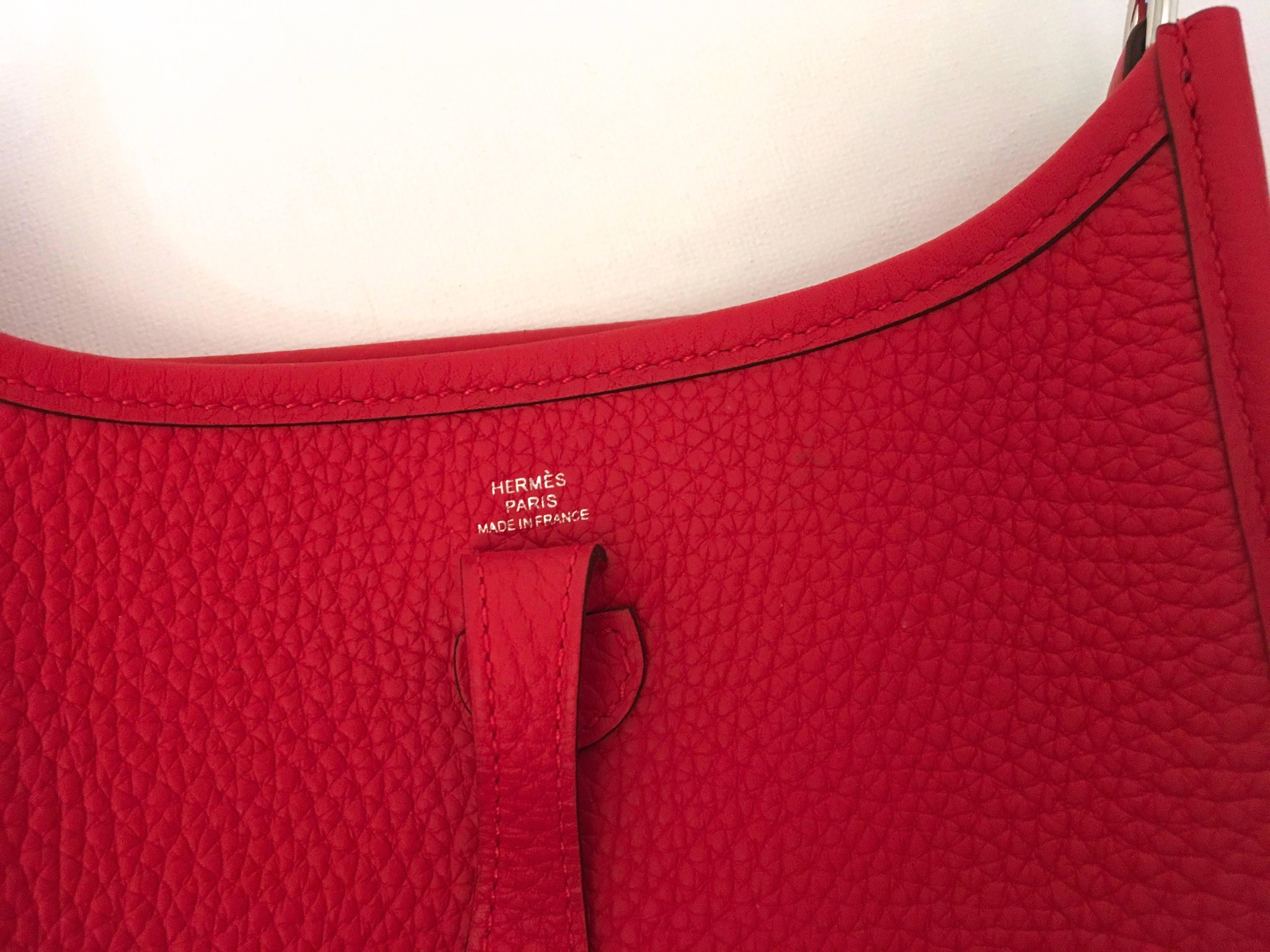 New HERMES Mini Evelyne Red Tomato Crossbody Bag - Clemence Leather 2