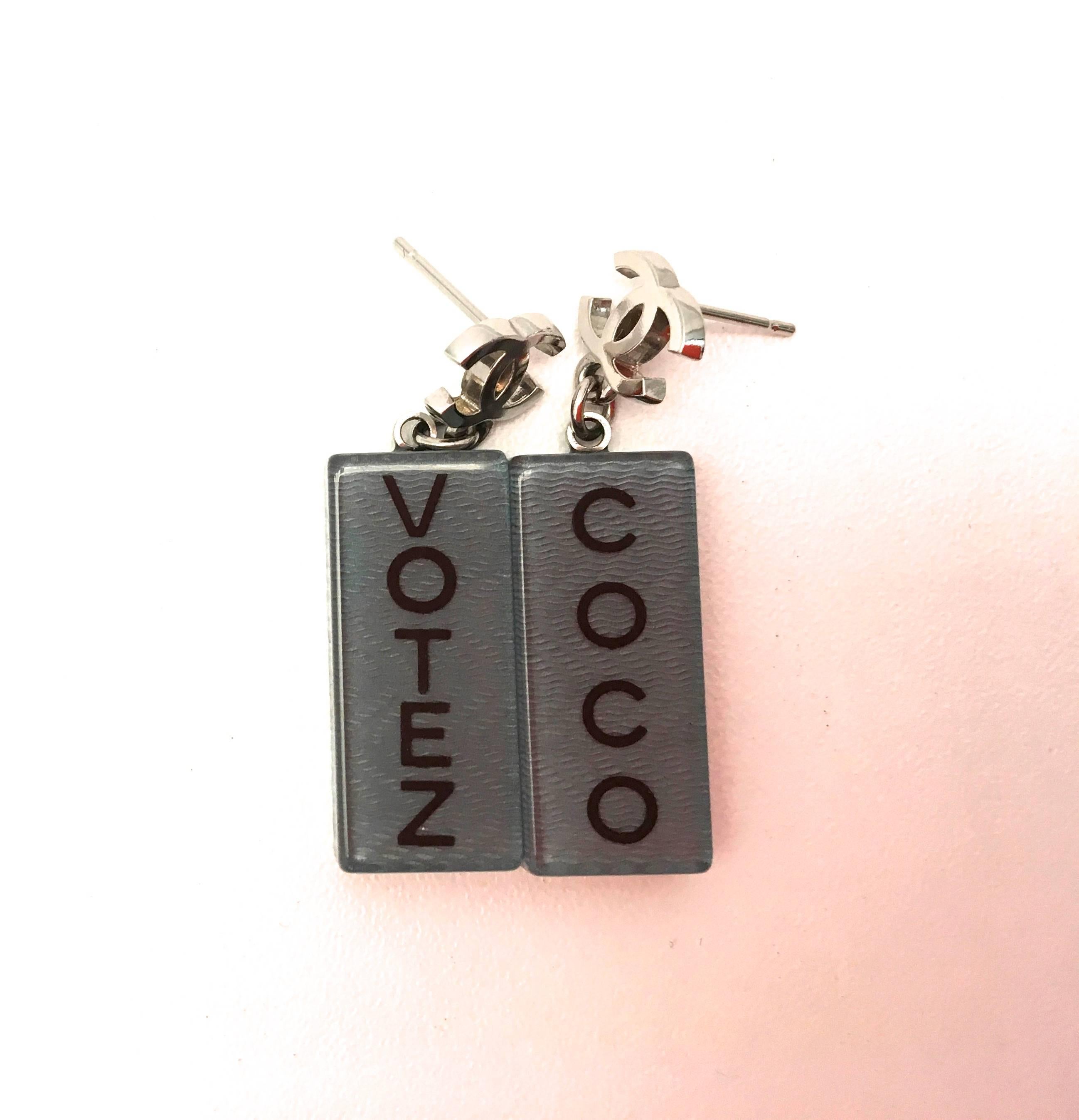 New Chanel Lucite Earrings - 'Votez Coco' - 2015 3