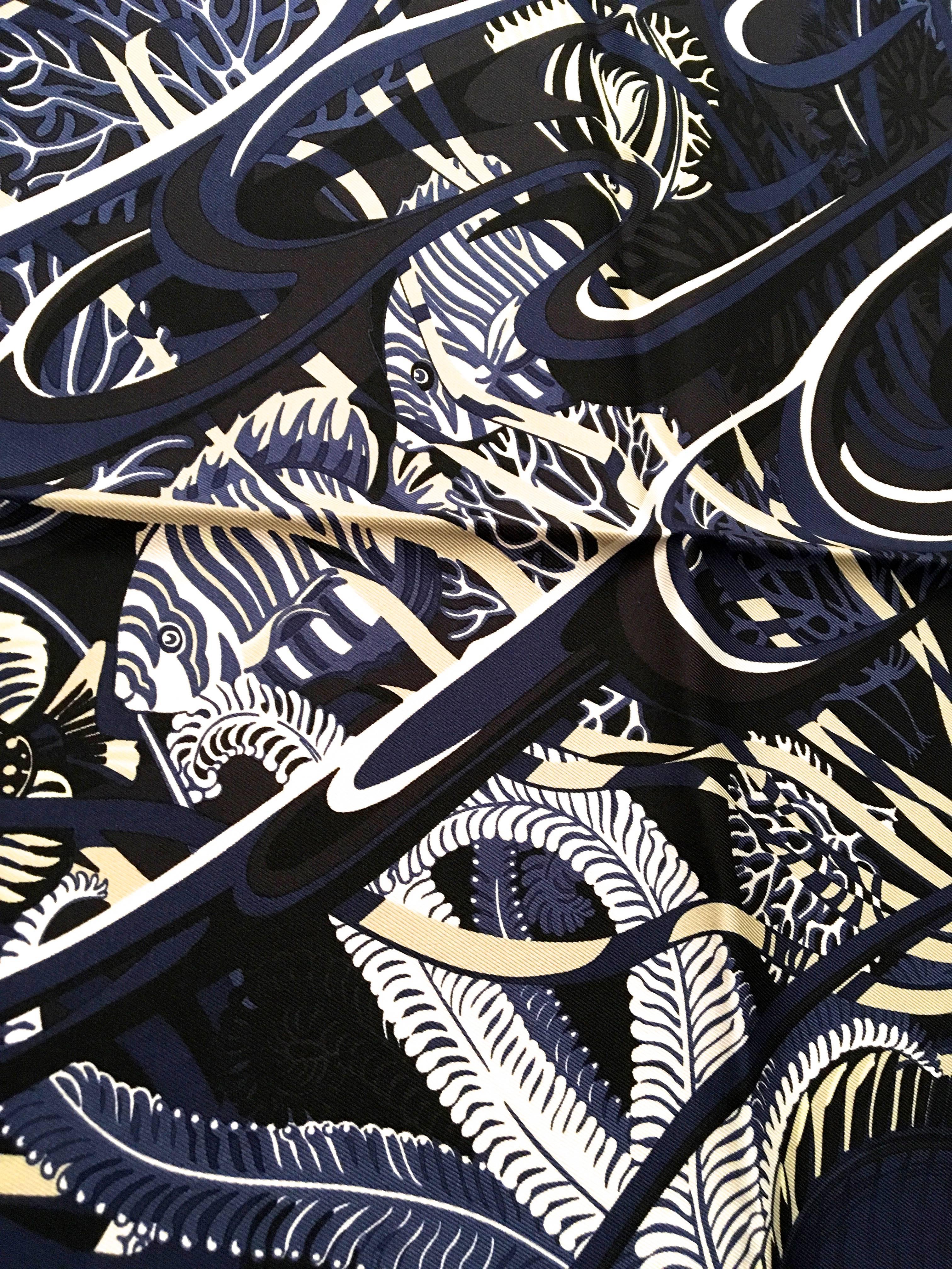 New Hermes Blue Fish Silk Scarf 2