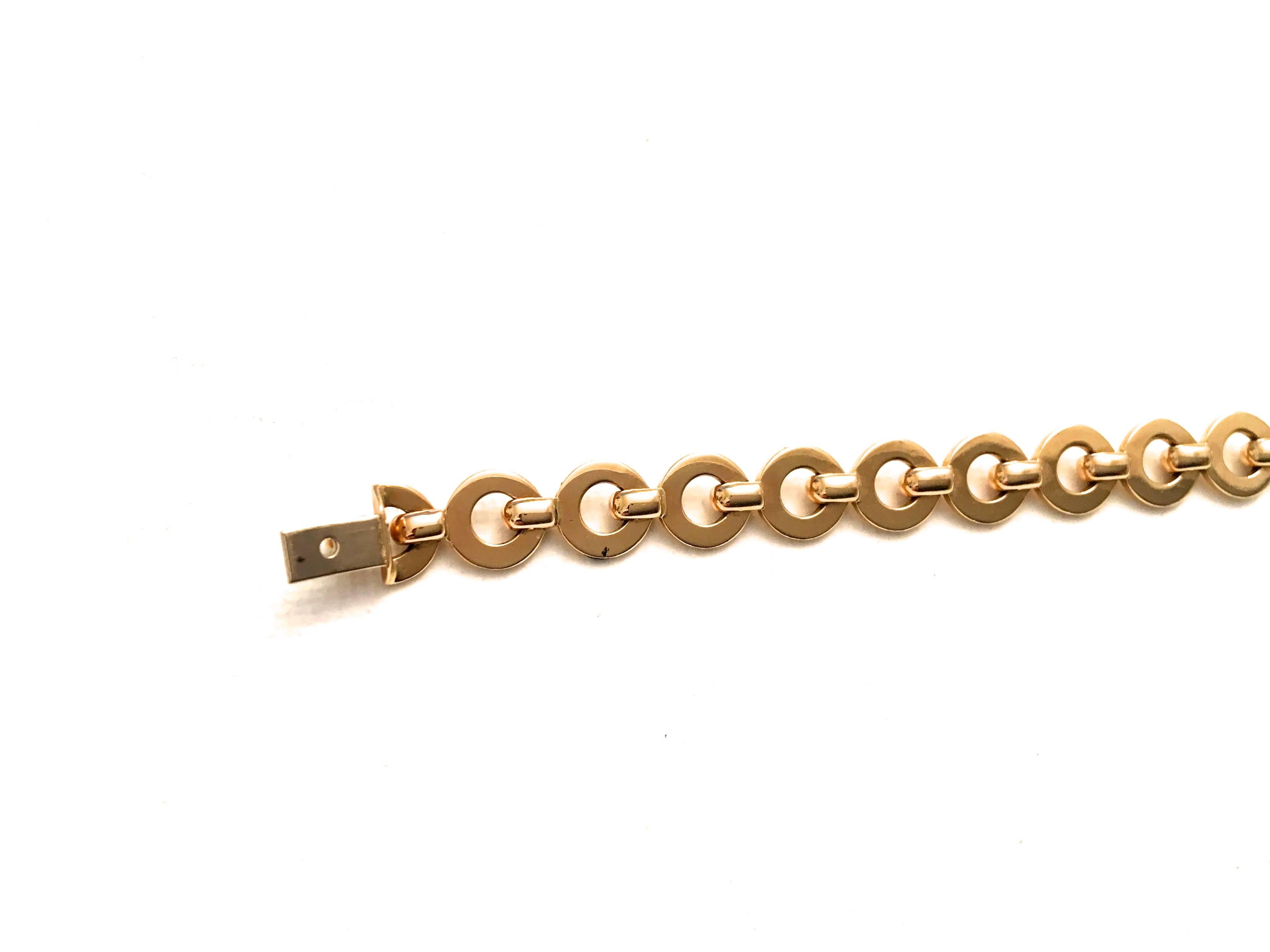 Presented here is a rare Chanel 18k gold chain bracelet. The bracelet is made entirely of 750 18k yellow gold. The links are the iconic Chanel 'C' that is prevalent throughout brand. The bracelet is from Chanel's fine jewelry line where it
