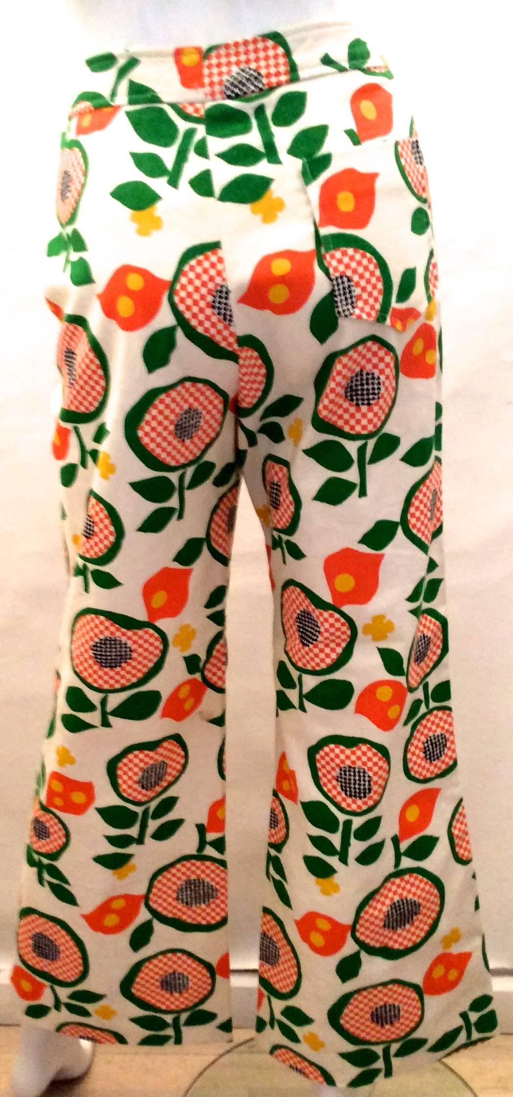 Early 1970’s Floral Denim Bell Bottom Pants For Sale at 1stDibs
