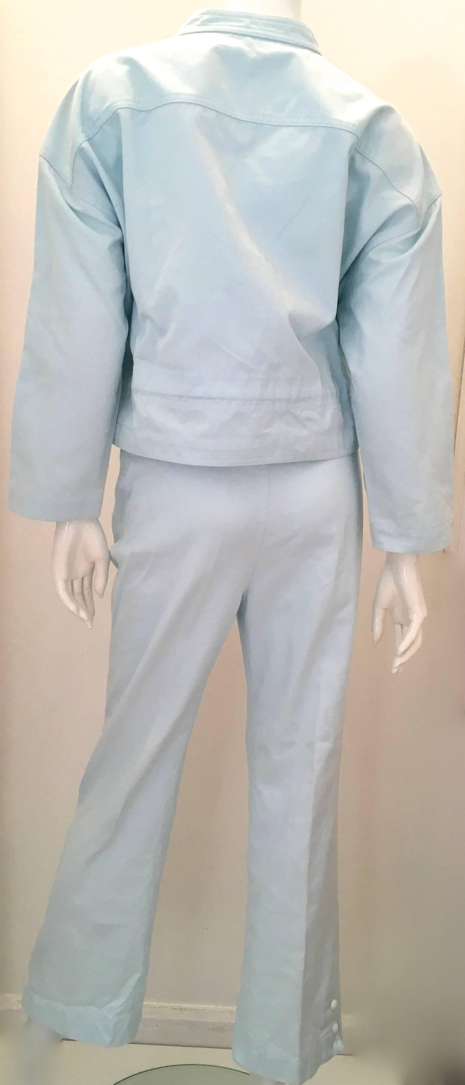 Courreges 2 Piece Light  Blue Cotton Pant Suit - 1980's In Excellent Condition For Sale In Boca Raton, FL