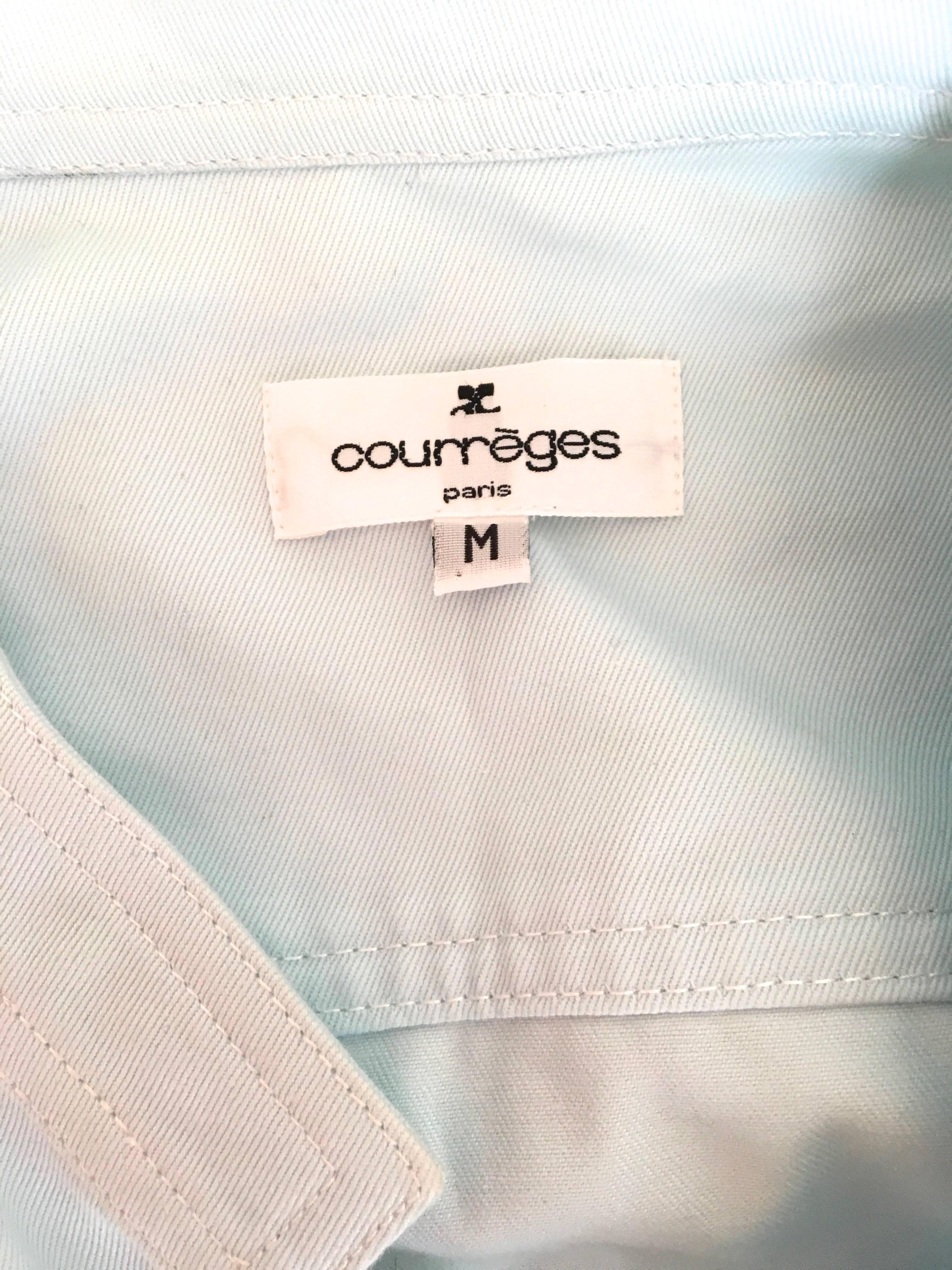 Courreges 2 Piece Light  Blue Cotton Pant Suit - 1980's For Sale 2