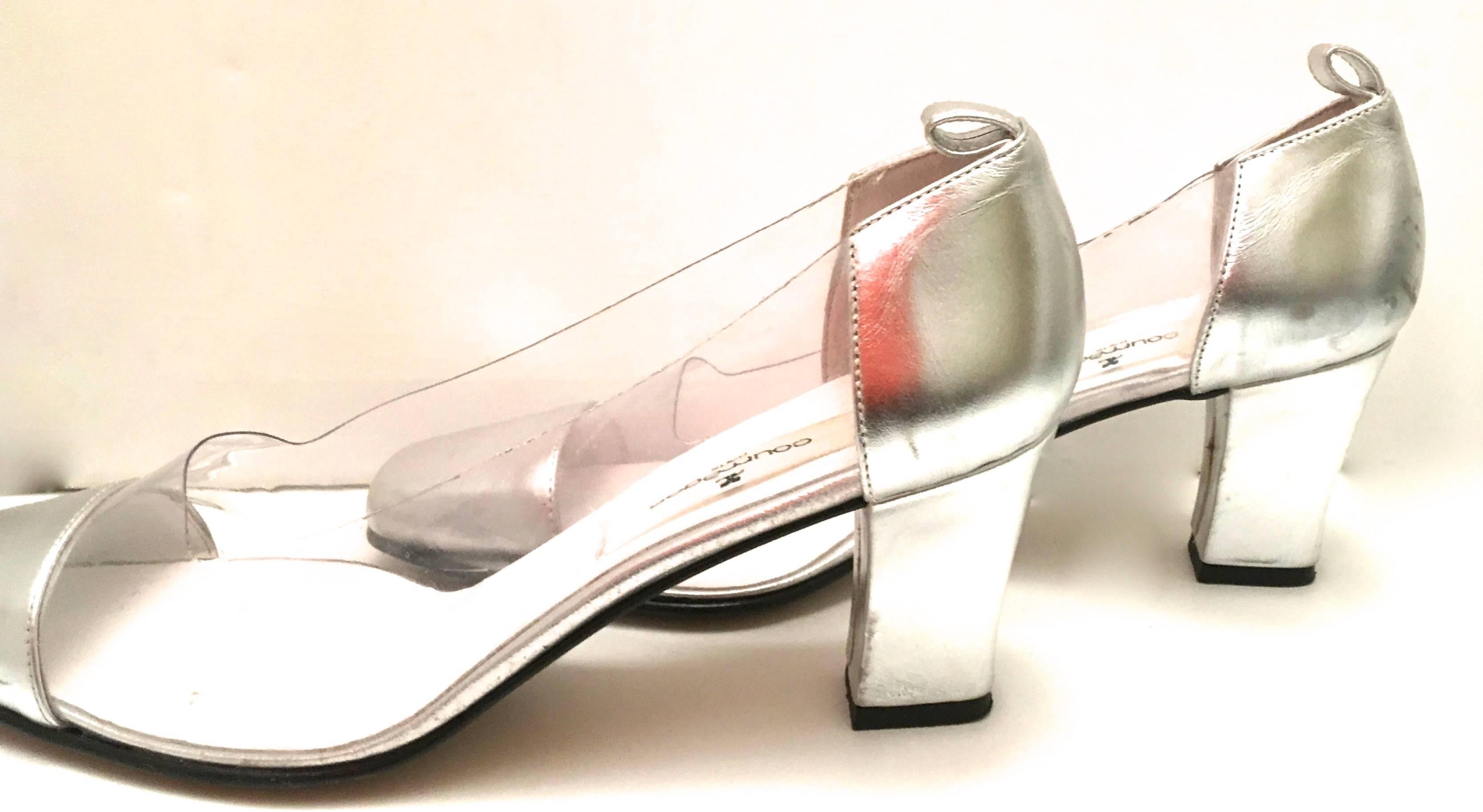 Rare Courreges Shoes - Size 38 - Silver leather / Clear Plastic with Ankle Tie 1