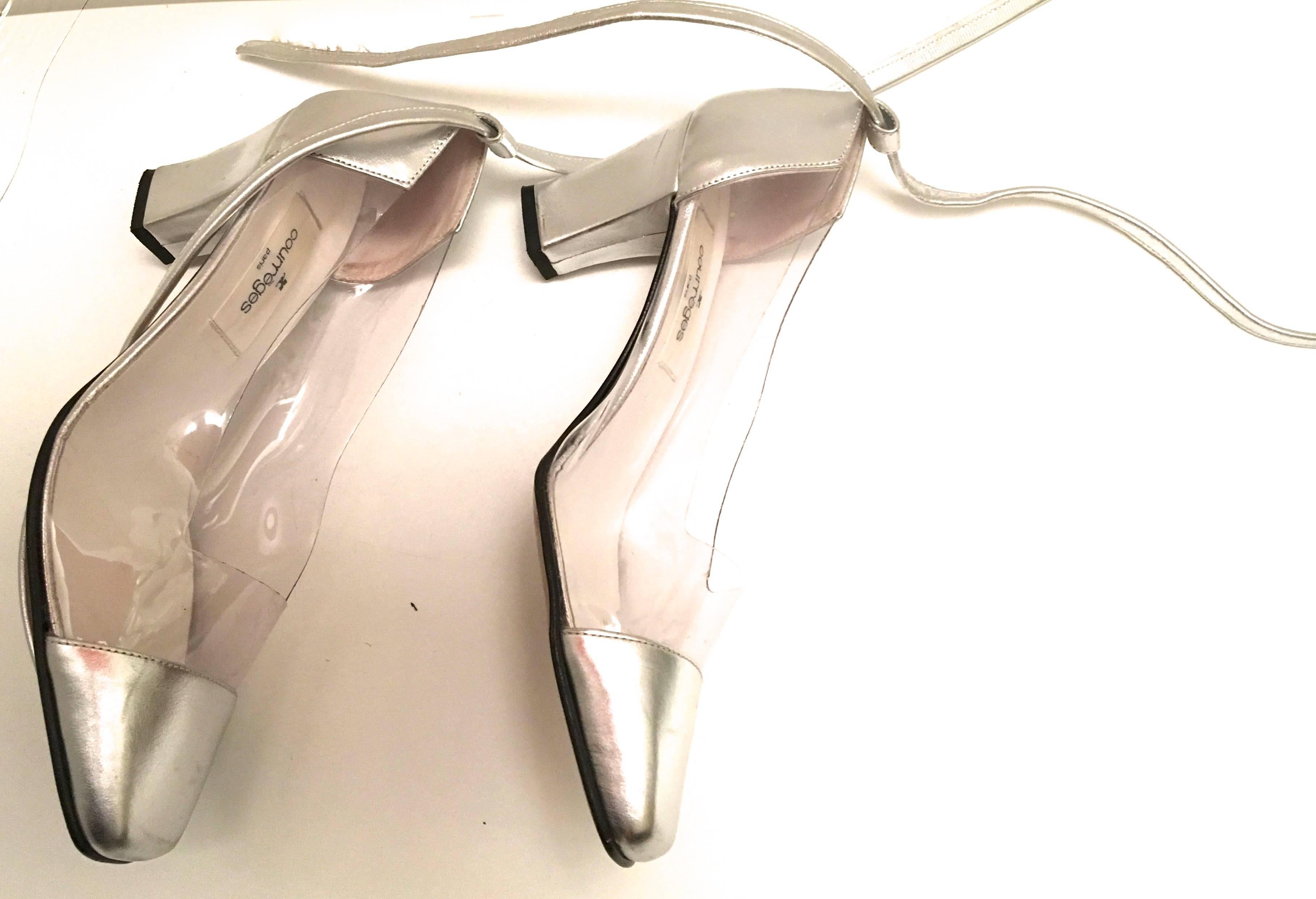 Rare Courreges Shoes - Size 38 - Silver leather / Clear Plastic with Ankle Tie 2