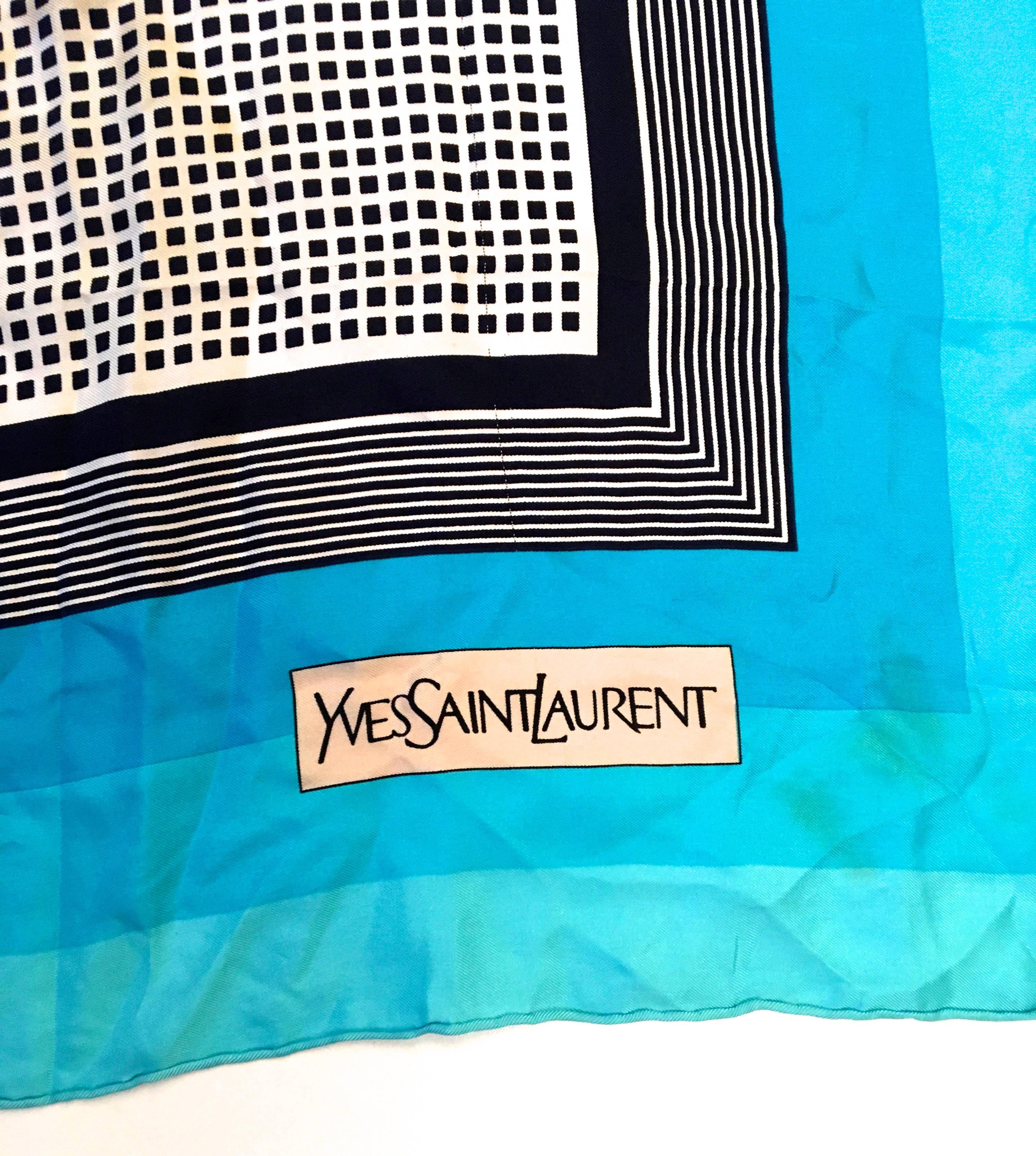 Blue Rare Yves Saint Laurent Scarf - 100% Silk For Sale