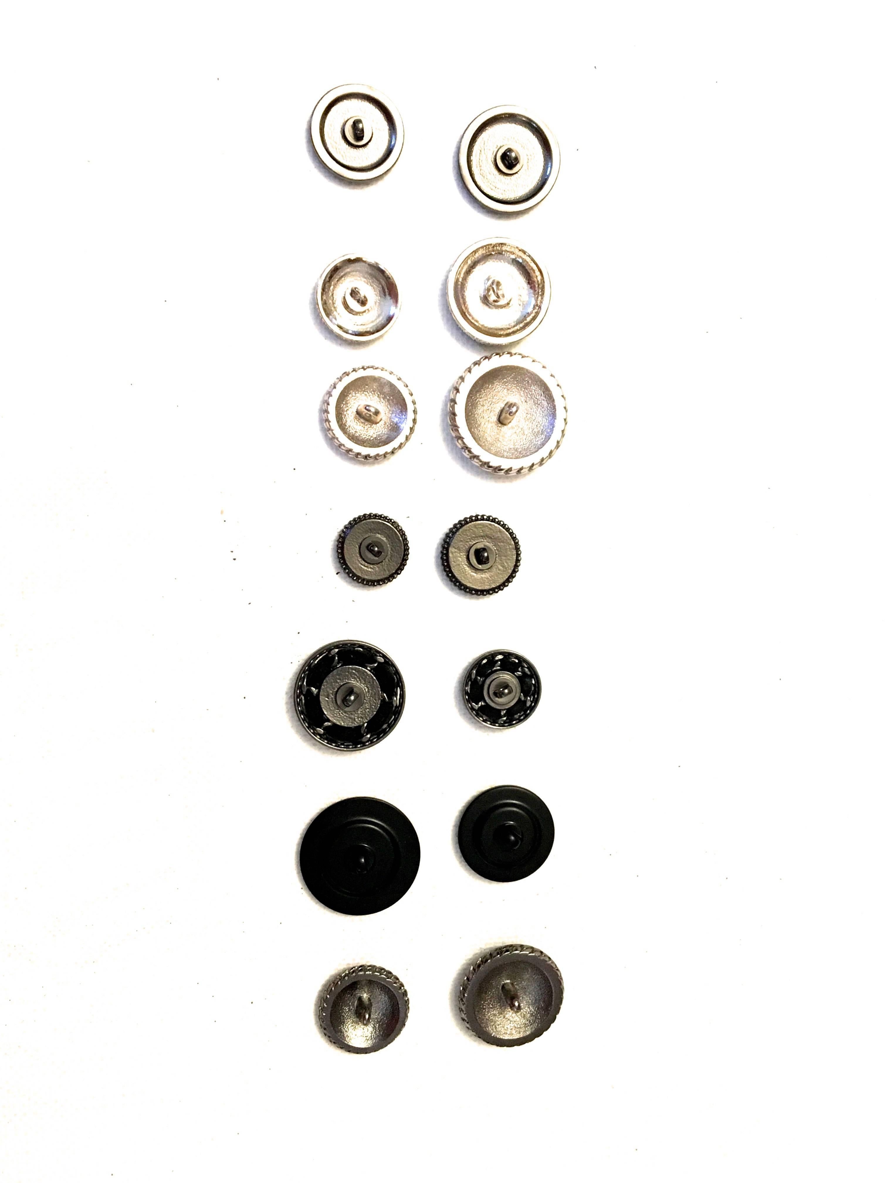Chanel Buttons - Assorted Lot of 14 - Silver Tone / Black In Excellent Condition In Boca Raton, FL