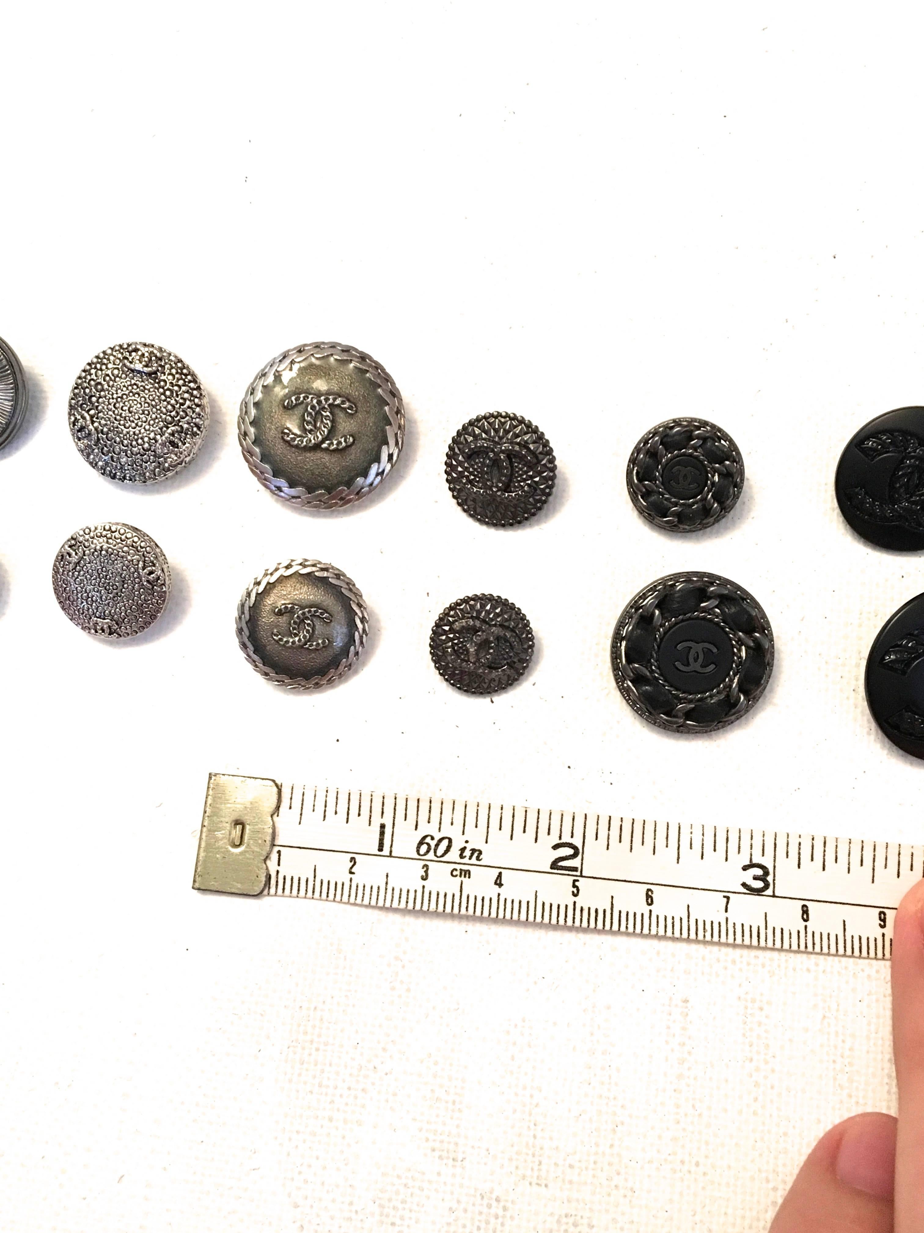 Chanel Buttons - Assorted Lot of 14 - Silver Tone / Black 2