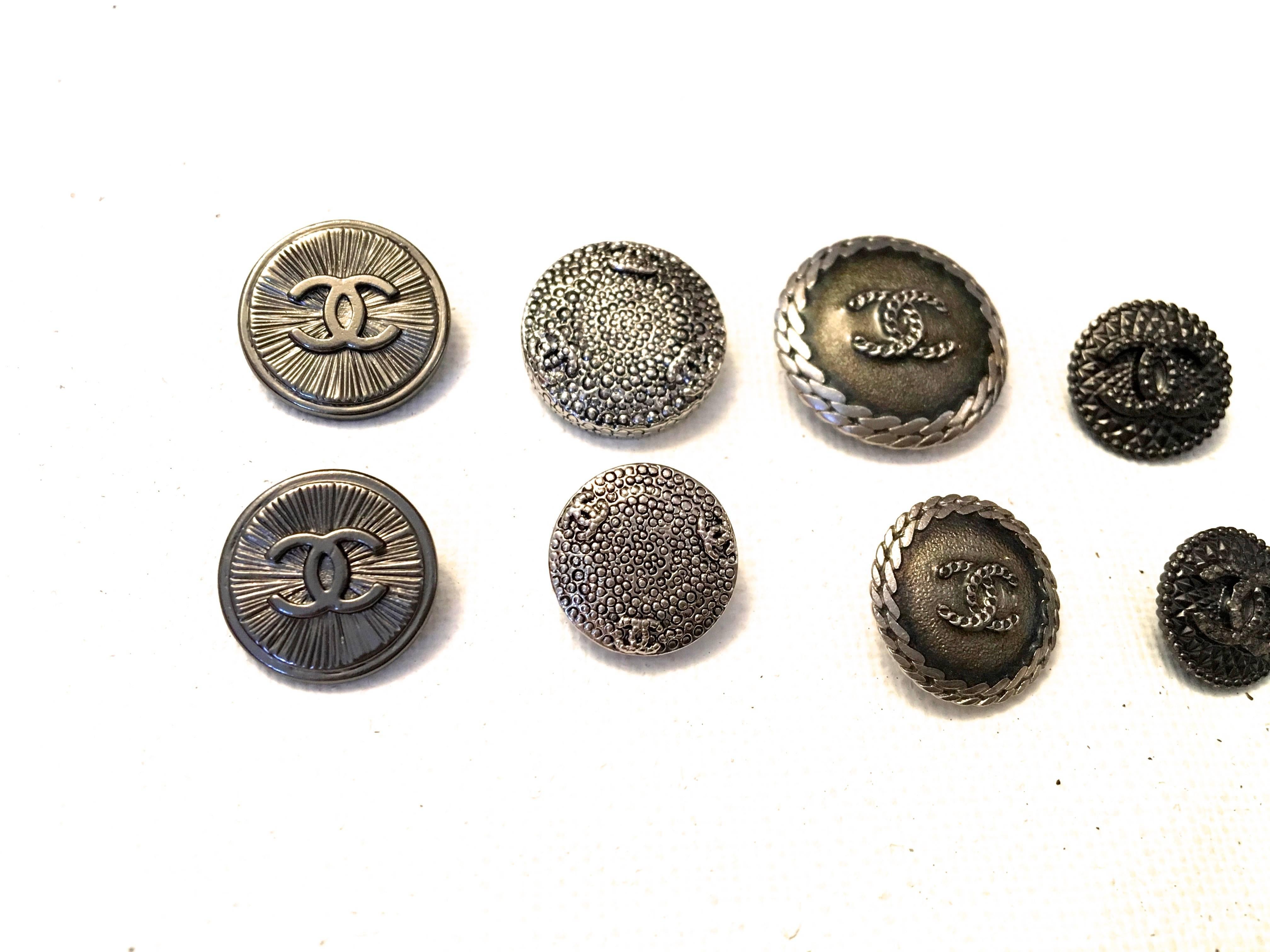 Chanel Buttons - Assorted Lot of 14 - Silver Tone / Black 3