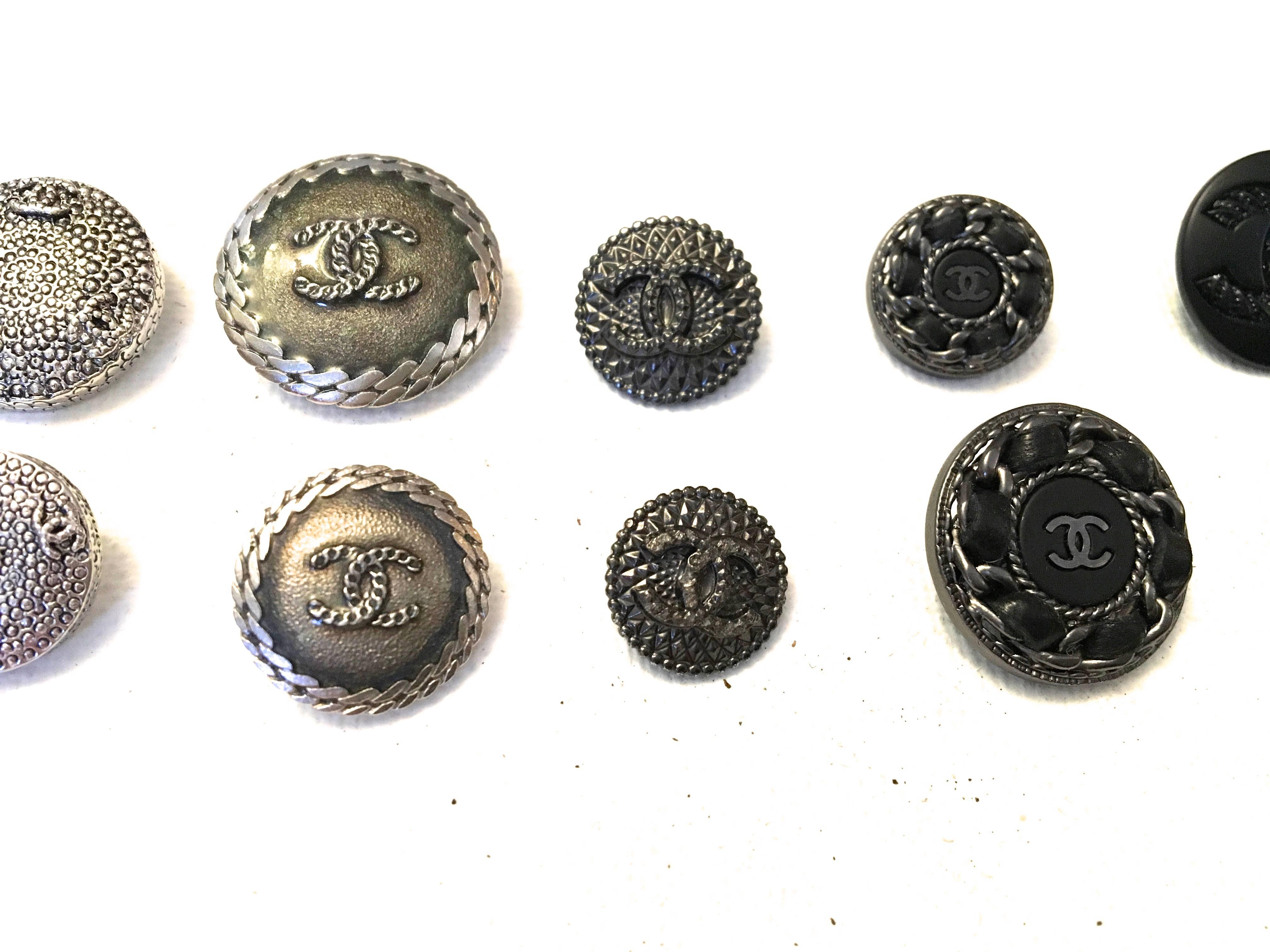 Chanel Buttons - Assorted Lot of 14 - Silver Tone / Black 4