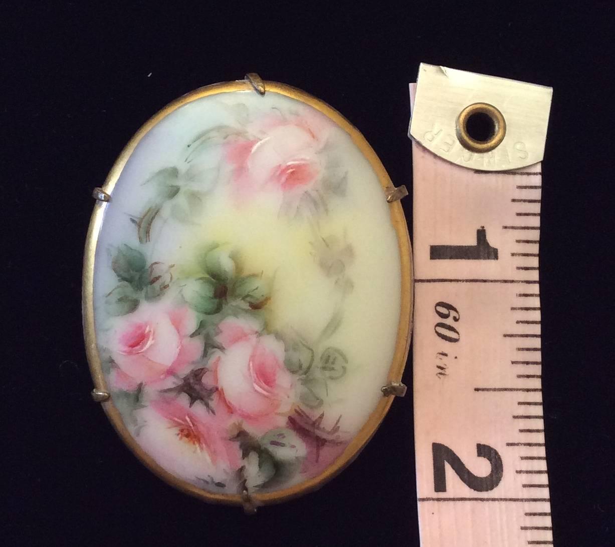 1920's  Brooch and Earring Set - Porcelain - Handpainted - Rare For Sale 1