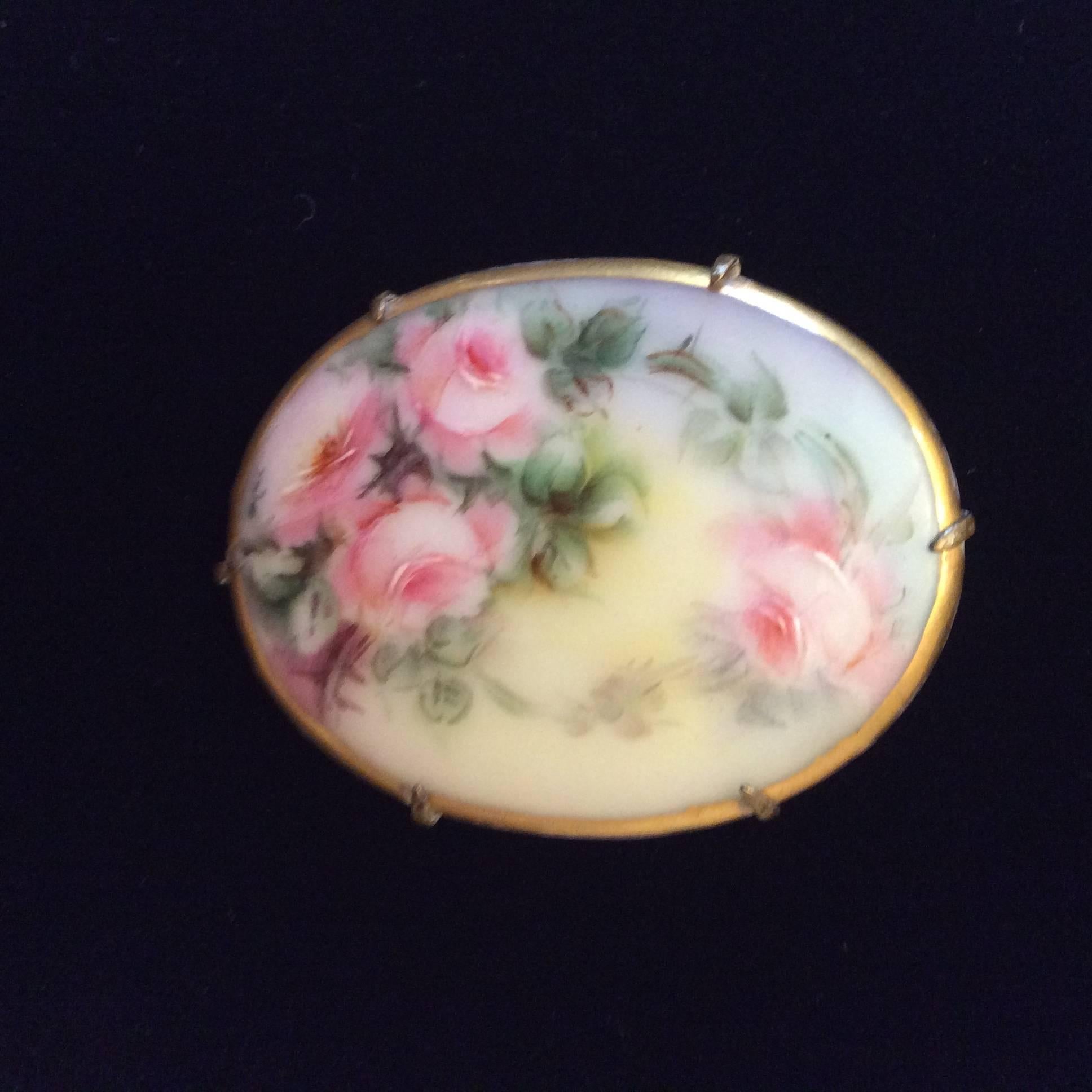 1920's  Brooch and Earring Set - Porcelain - Handpainted - Rare For Sale 4
