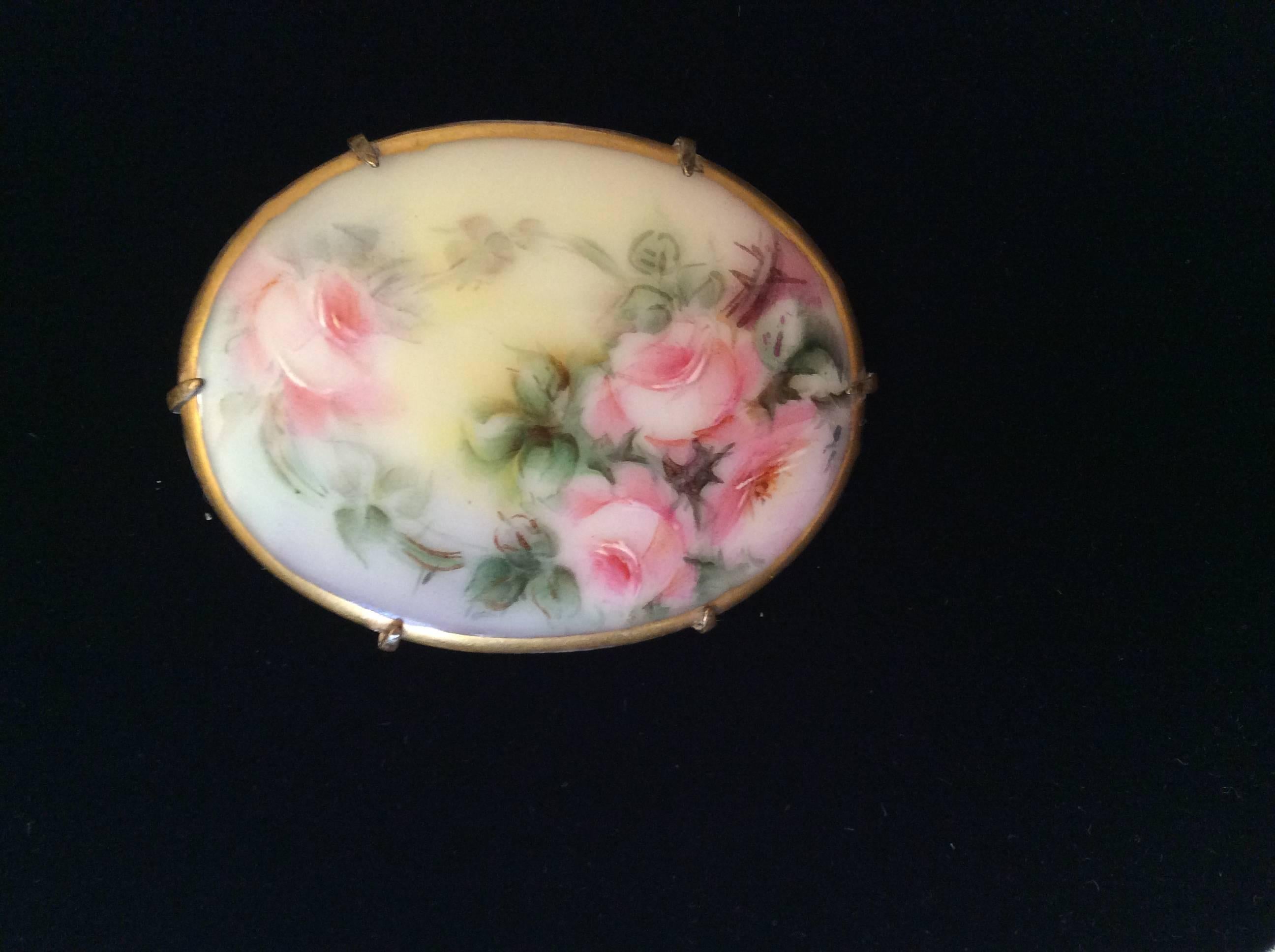 1920's  Brooch and Earring Set - Porcelain - Handpainted - Rare For Sale 3