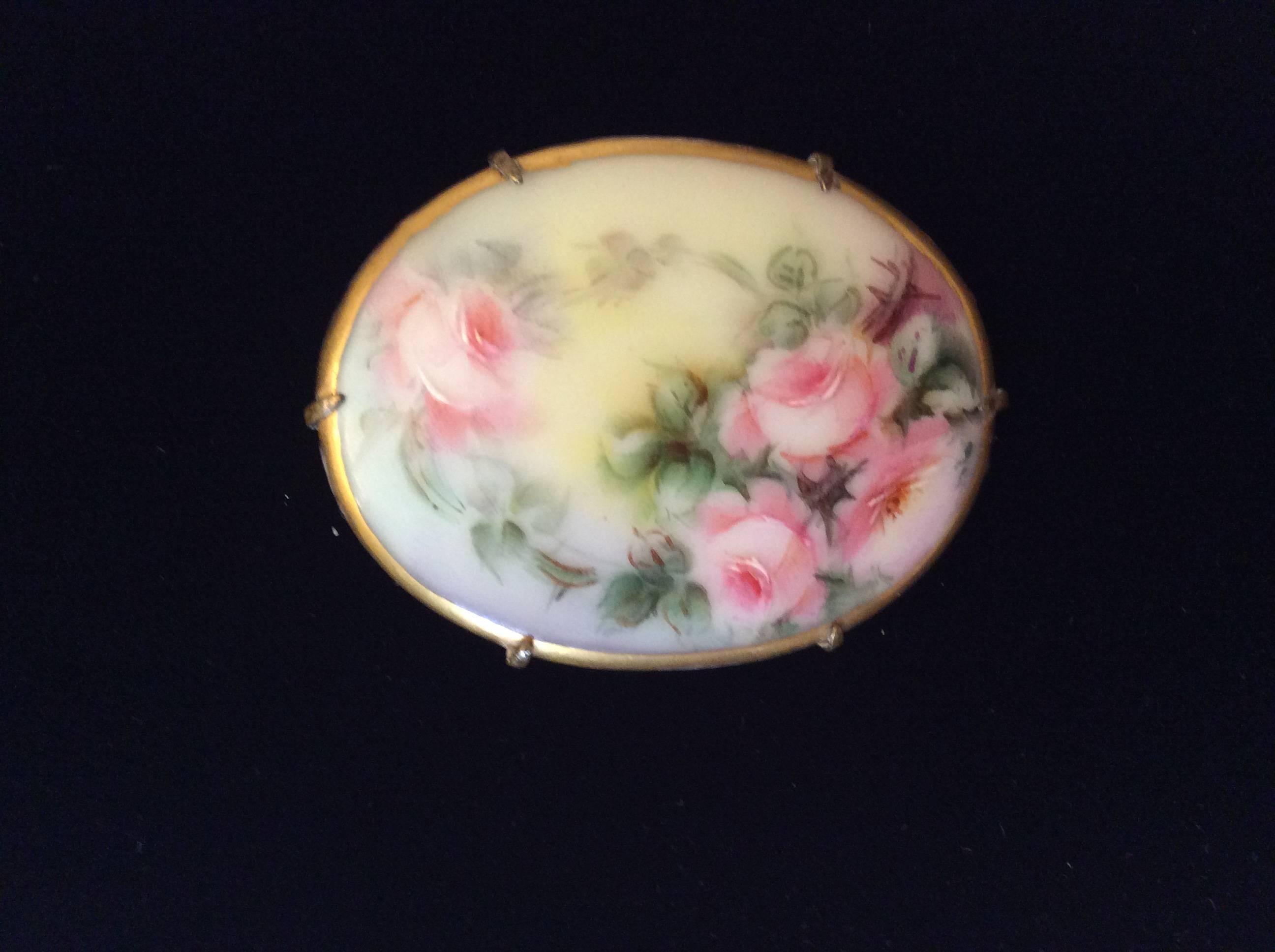 1920's  Brooch and Earring Set - Porcelain - Handpainted - Rare For Sale 6