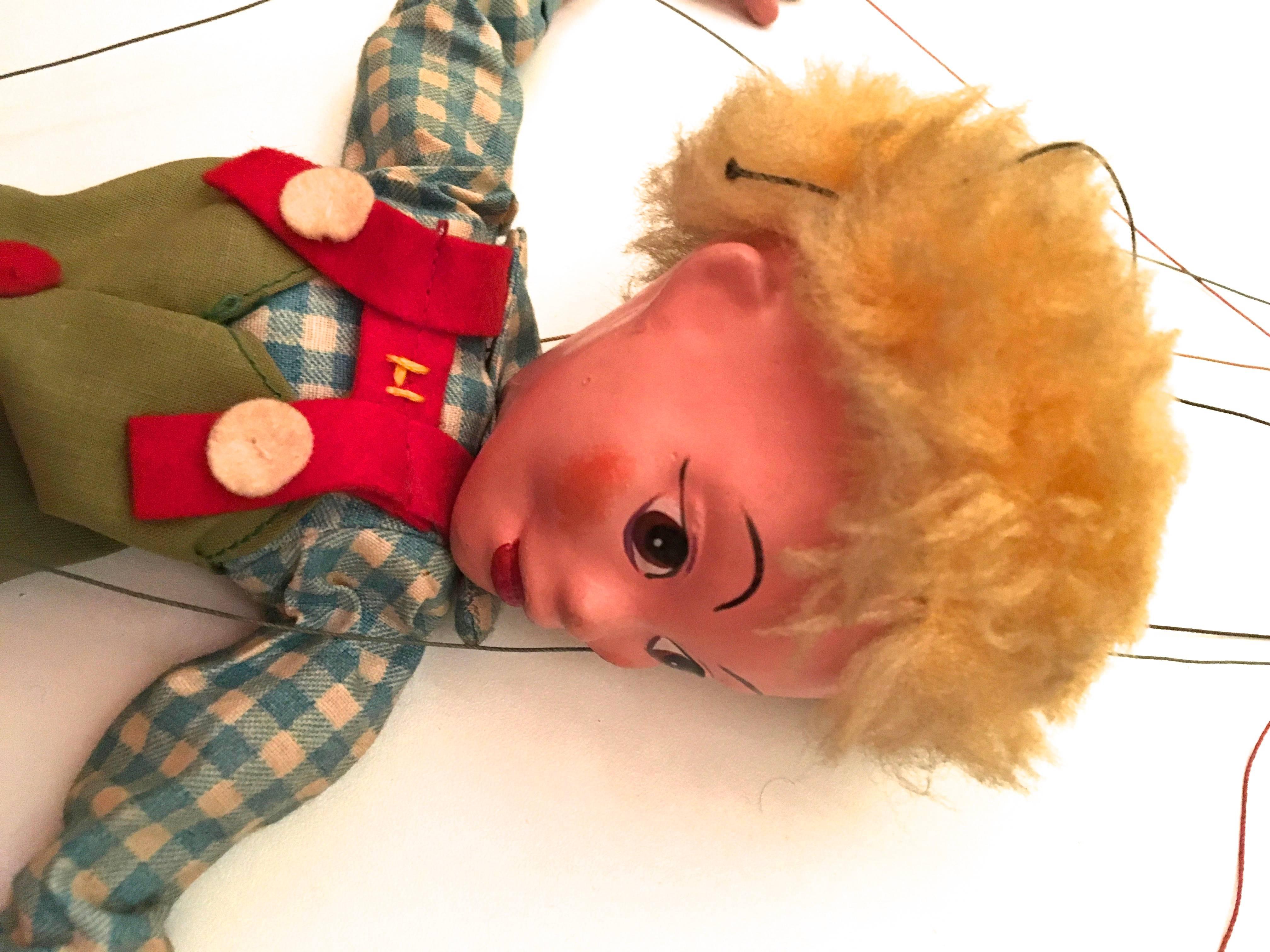 Orange Vintage Pelham Puppets Hansel and Gretel Marionette Puppets For Sale