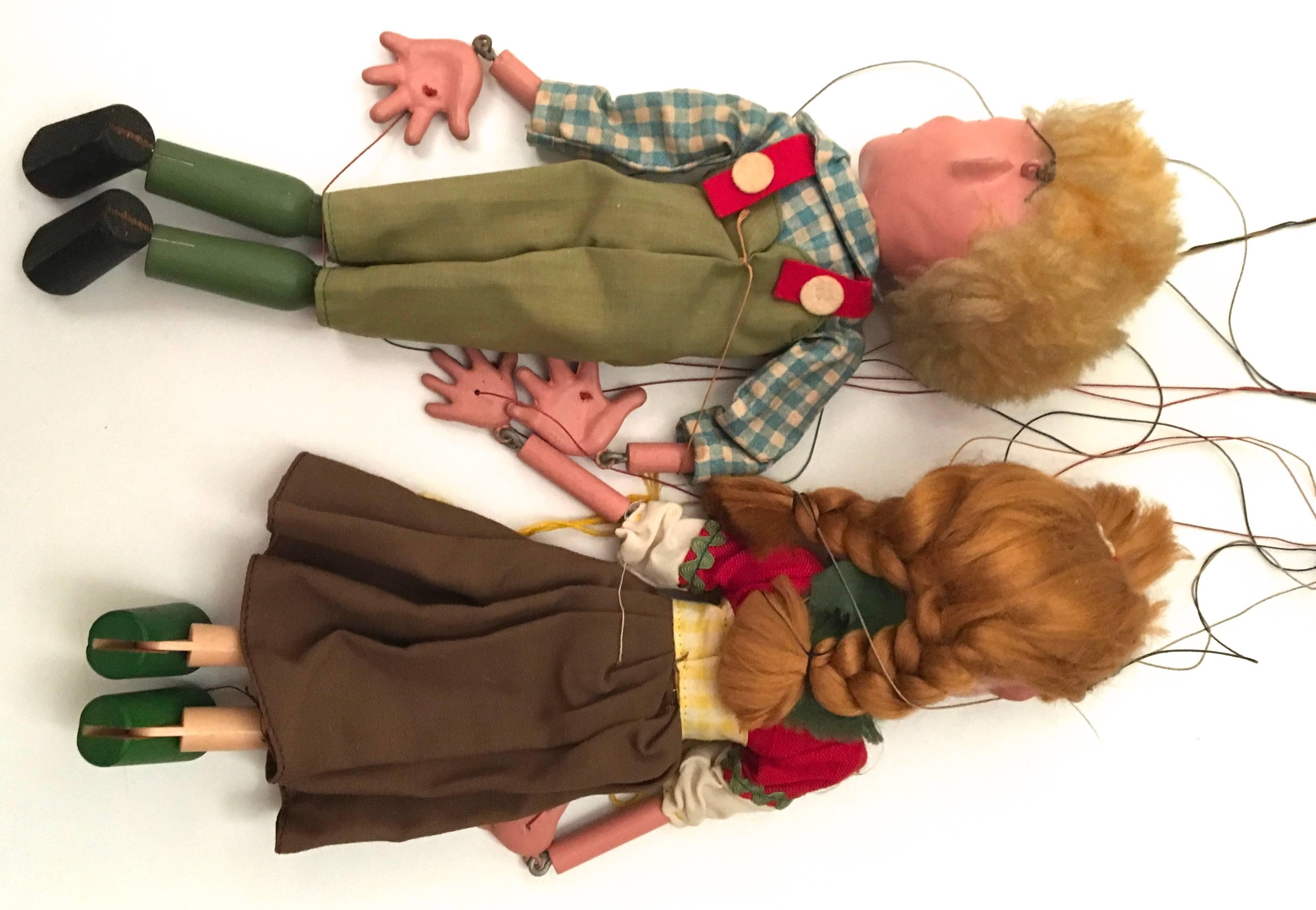 Women's or Men's Vintage Pelham Puppets Hansel and Gretel Marionette Puppets For Sale