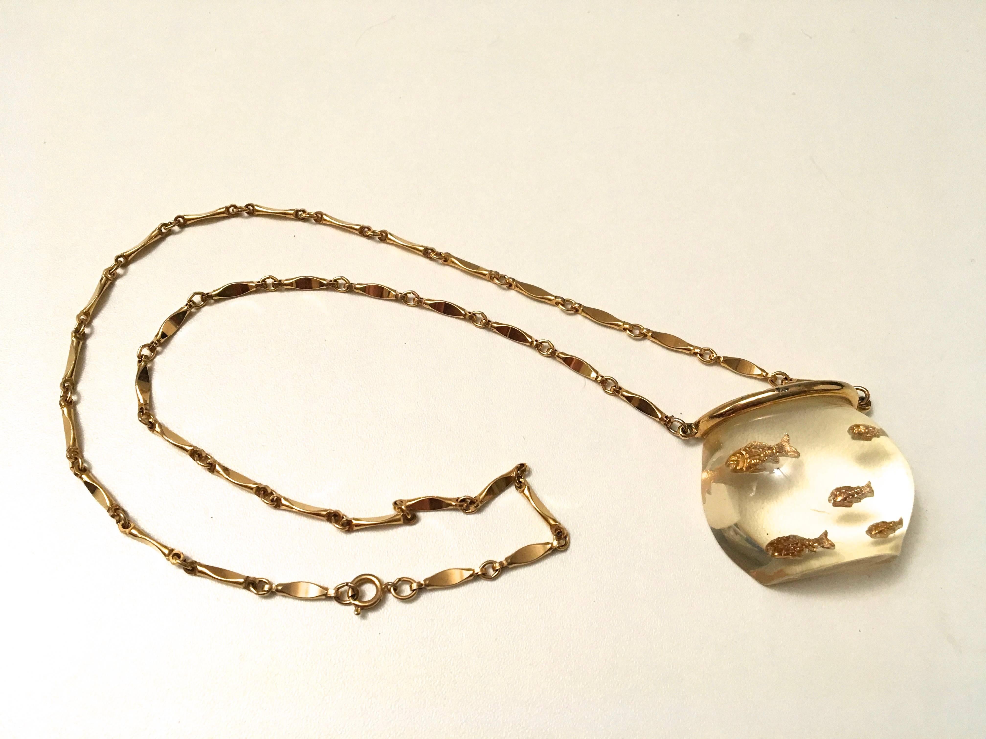 1970's Lucite Fish Bowl Necklace In Excellent Condition In Boca Raton, FL