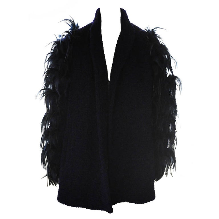 Ted Lapidus Haute Couture Lamb's Wool Ostrich Feather Coat For Sale