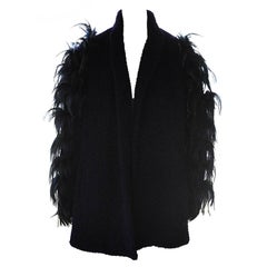 Vintage Ted Lapidus Haute Couture Lamb's Wool Ostrich Feather Coat