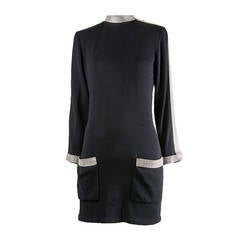 Rena Lang Cocktail Dress-Black Knit w/Rhinestone Trim