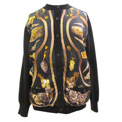 Hermes Silk Scarf / Cashmere Cardigan Sweater Black - Size 44