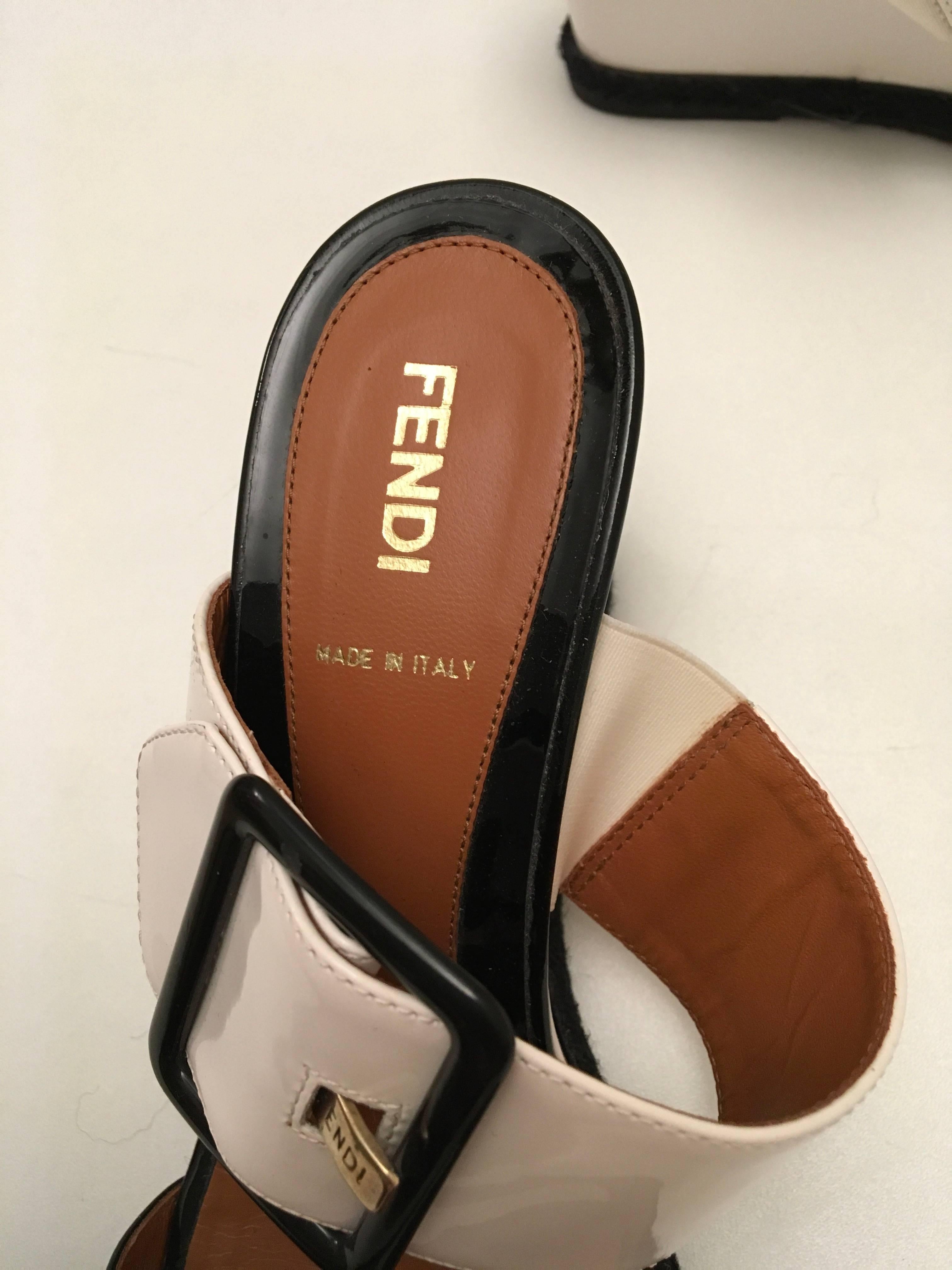 Fendi Patent Leather Wedges - Black and White - Size 37.5 For Sale 3