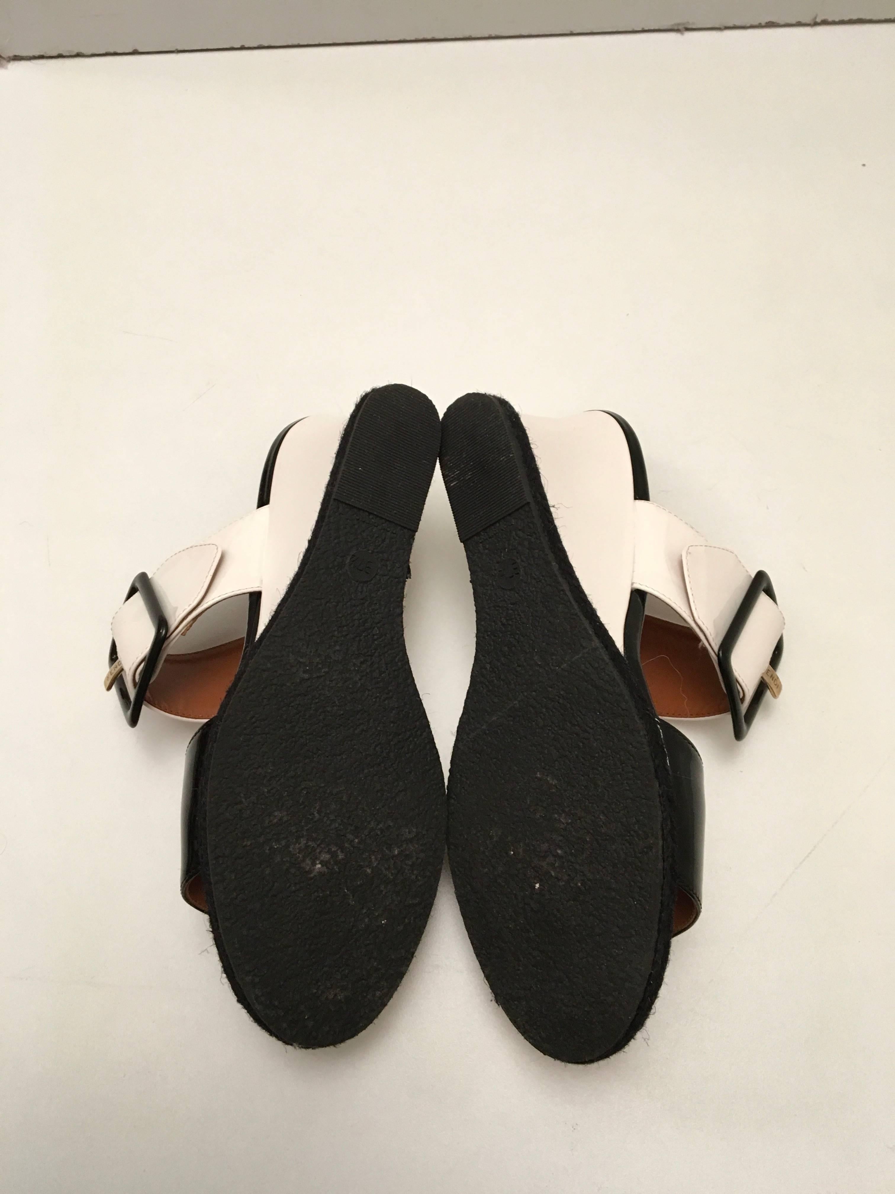 Fendi Patent Leather Wedges - Black and White - Size 37.5 For Sale 5