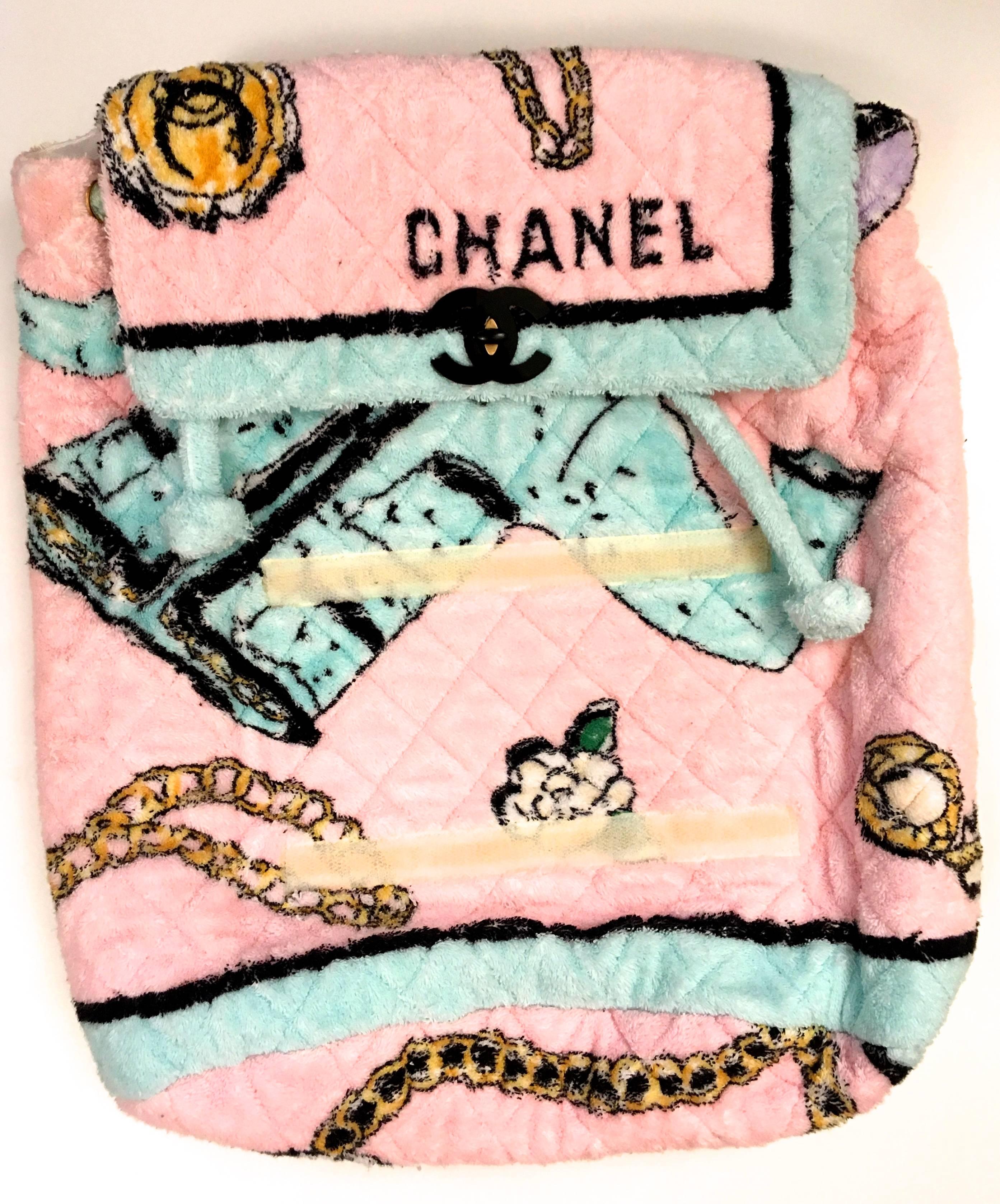 Rare Chanel Terry Cloth XL Backpack - 1994 - Mint Condition In New Condition In Boca Raton, FL