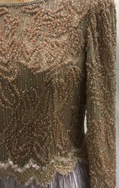 Mary McFadden Beige Beaded Bodice w/ Light Lavender Skirt