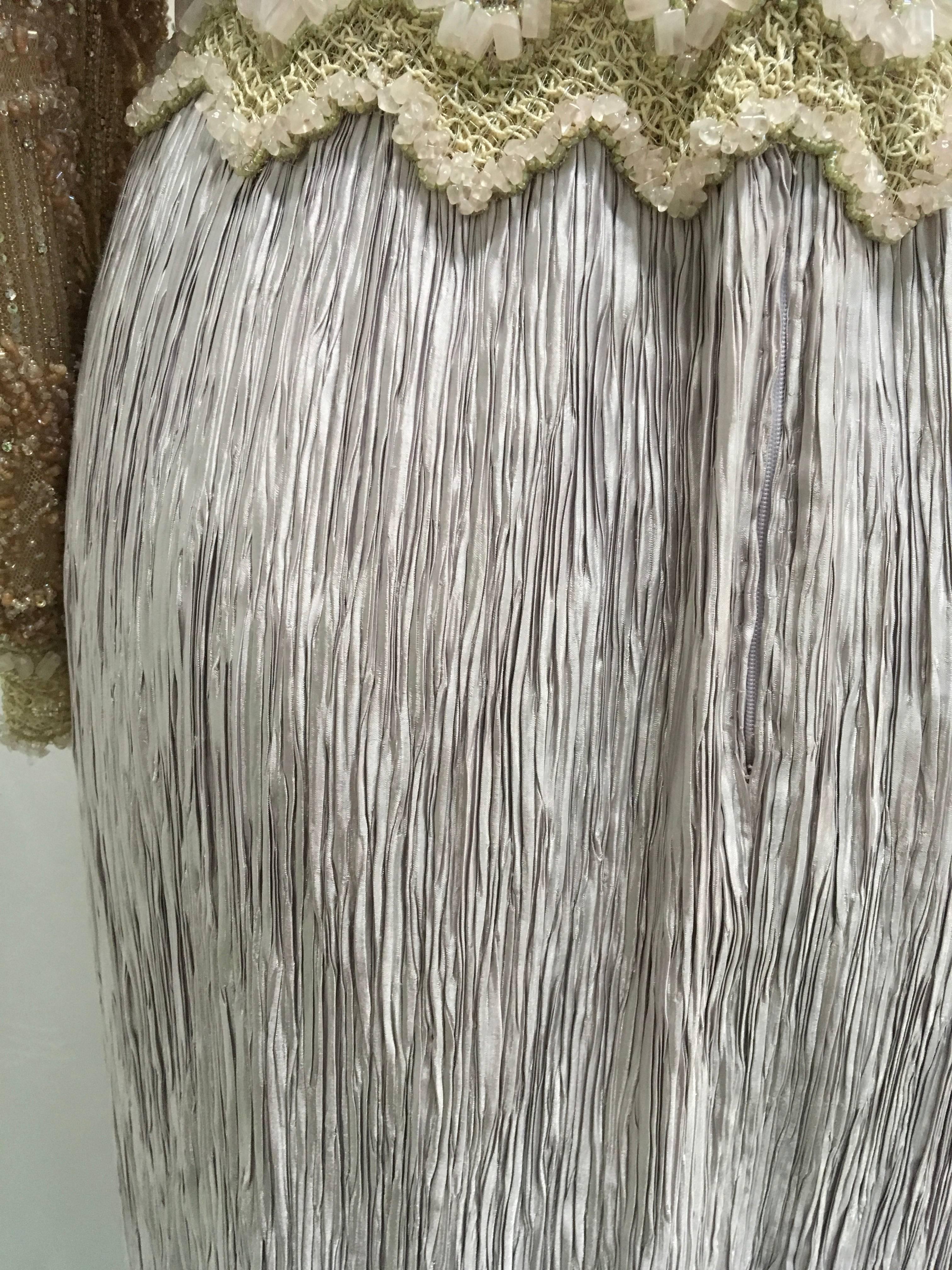 Women's Mary McFadden Beige Beaded Bodice w/ Light Lavender Skirt For Sale