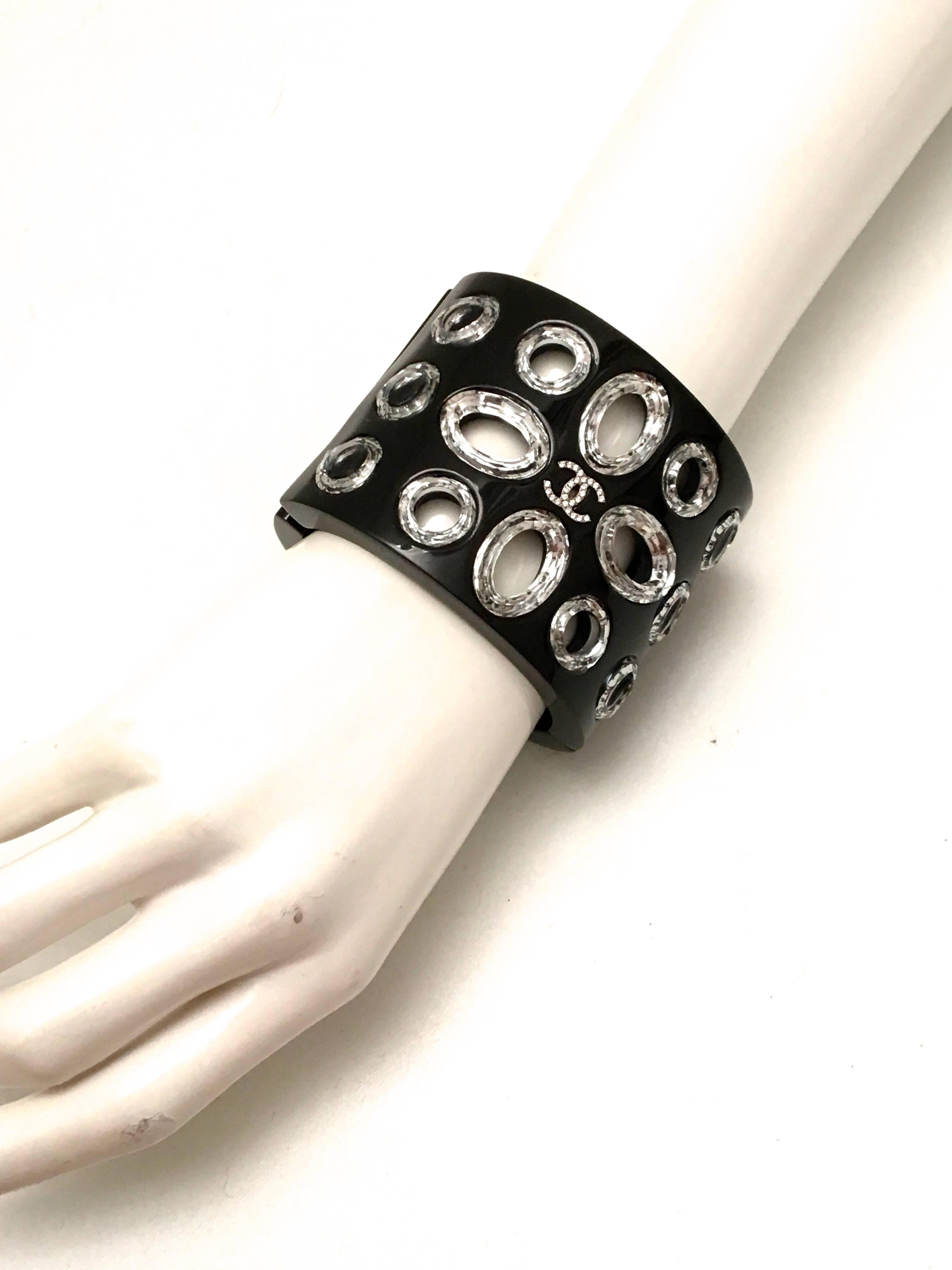 Chanel Cuff Bracelet - Lucite and Swarovski Crystals In Excellent Condition For Sale In Boca Raton, FL