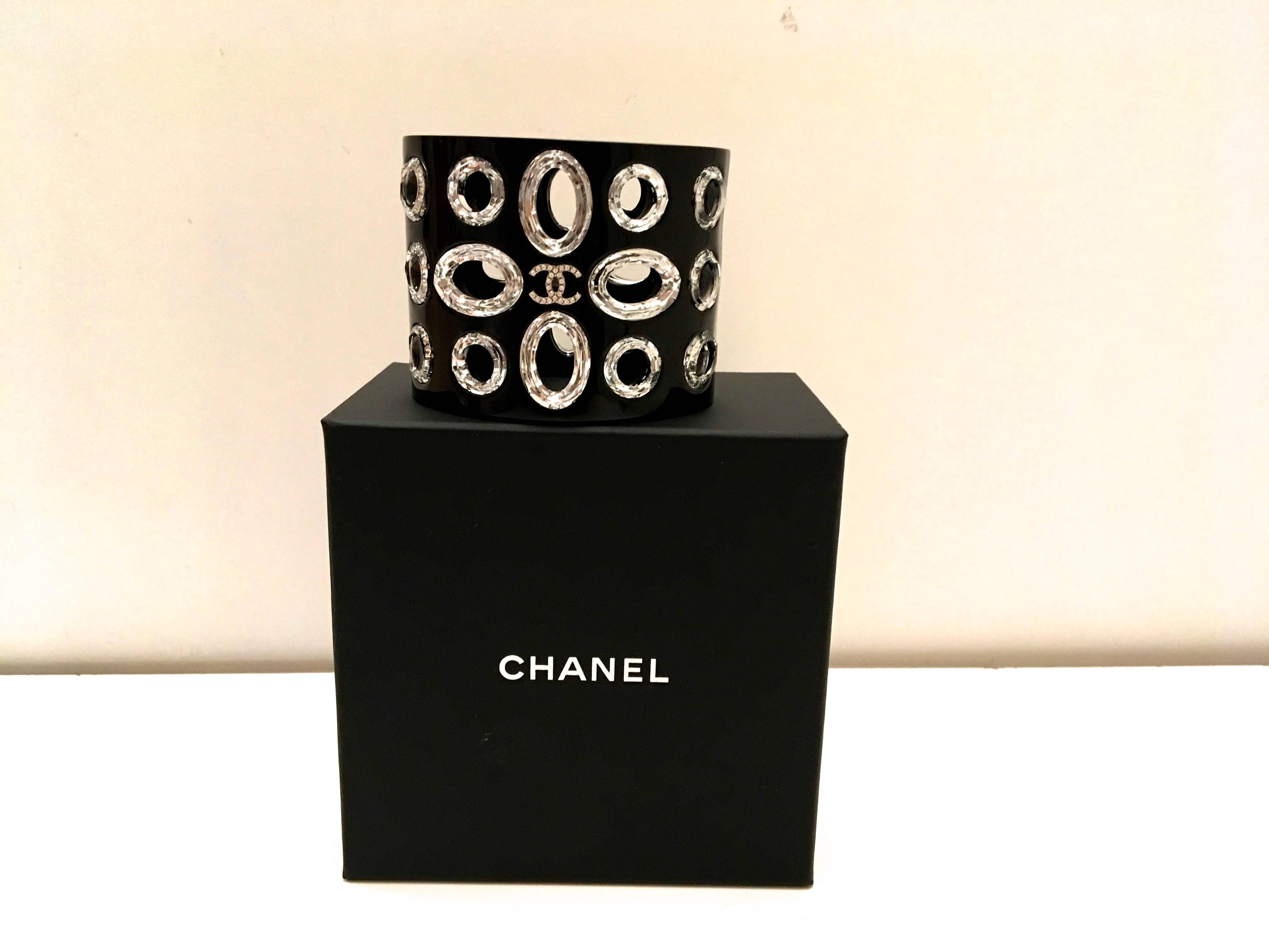 Chanel Cuff Bracelet - Lucite and Swarovski Crystals For Sale 5