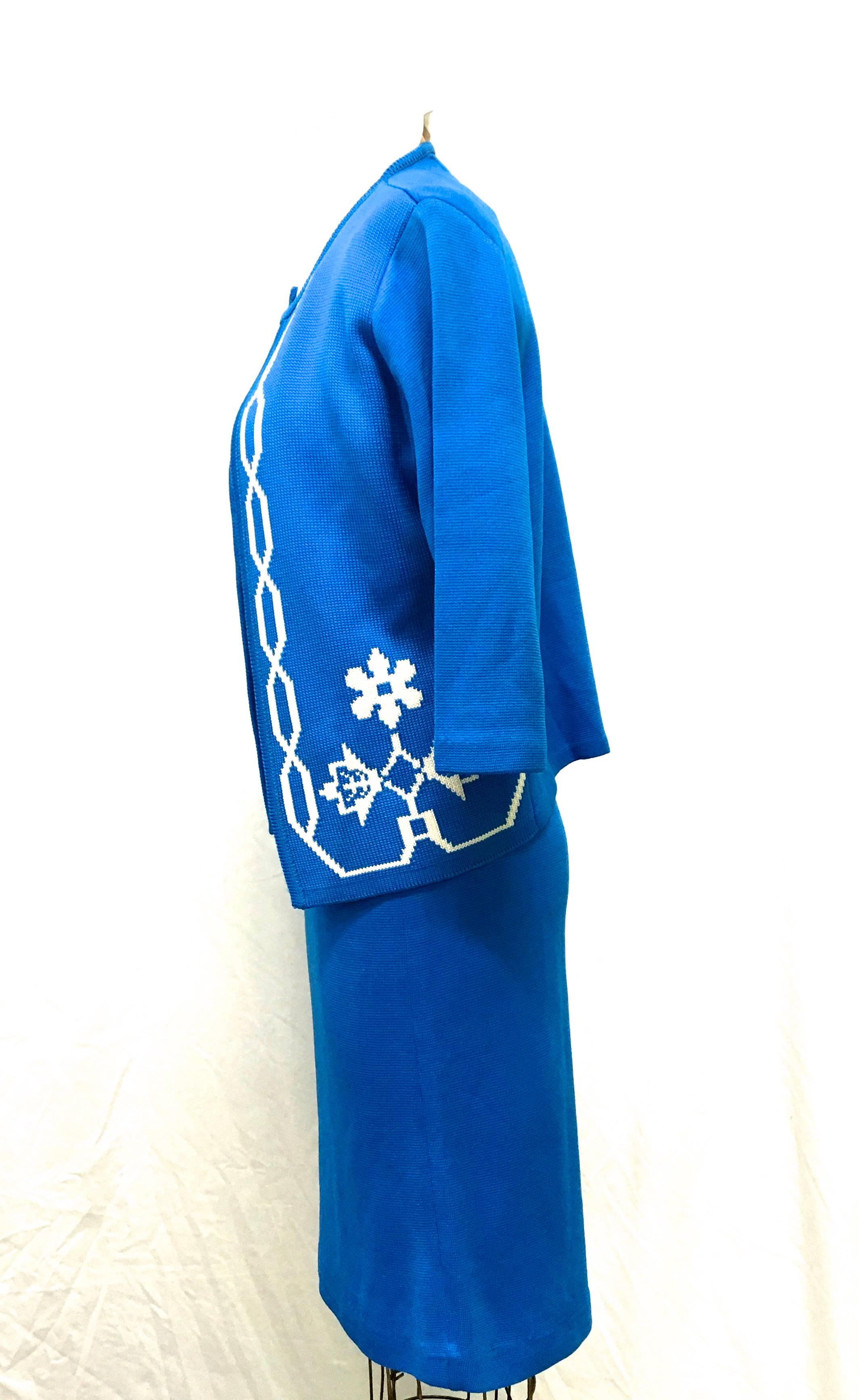 Blue Vintage 2 Pc Knit Skirt and Sweater  For Sale