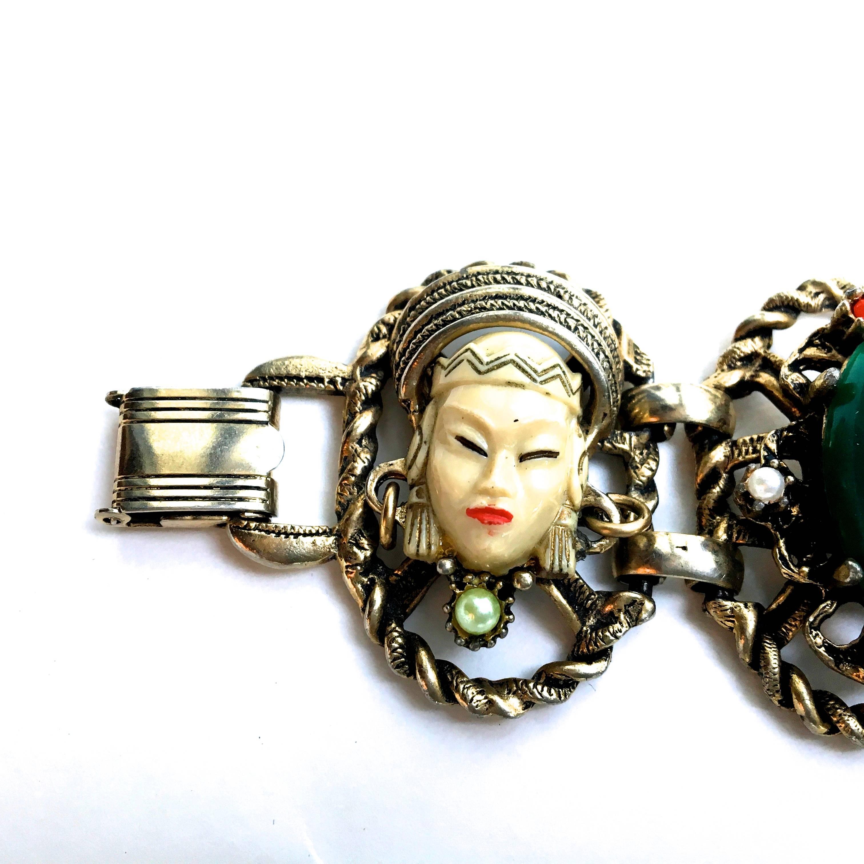 Women's or Men's Vintage Asian Princess Bracelet - Unsigned Selro  For Sale