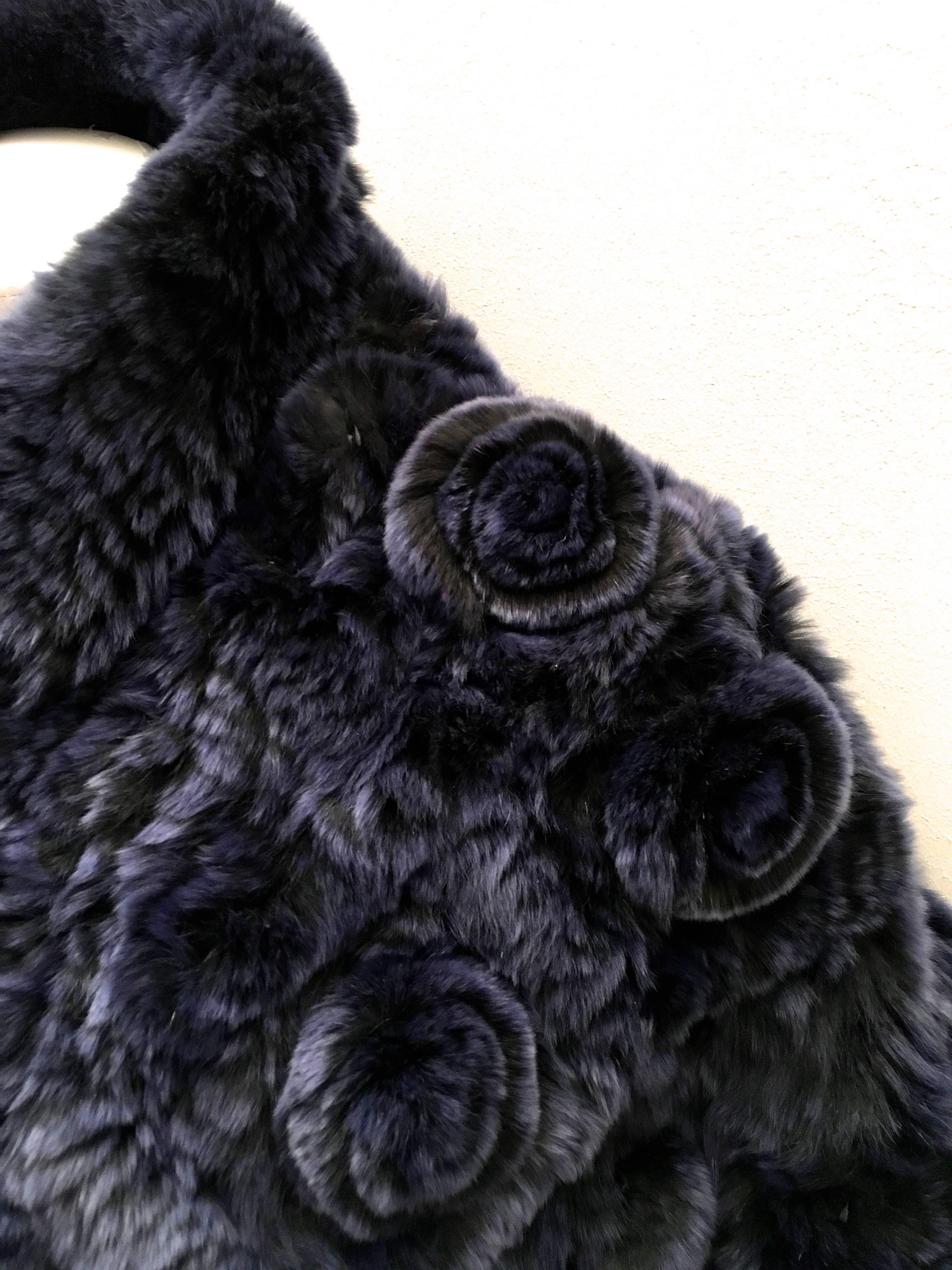 New Genuine Rex Lapin Shawl - Blue with Black For Sale 4