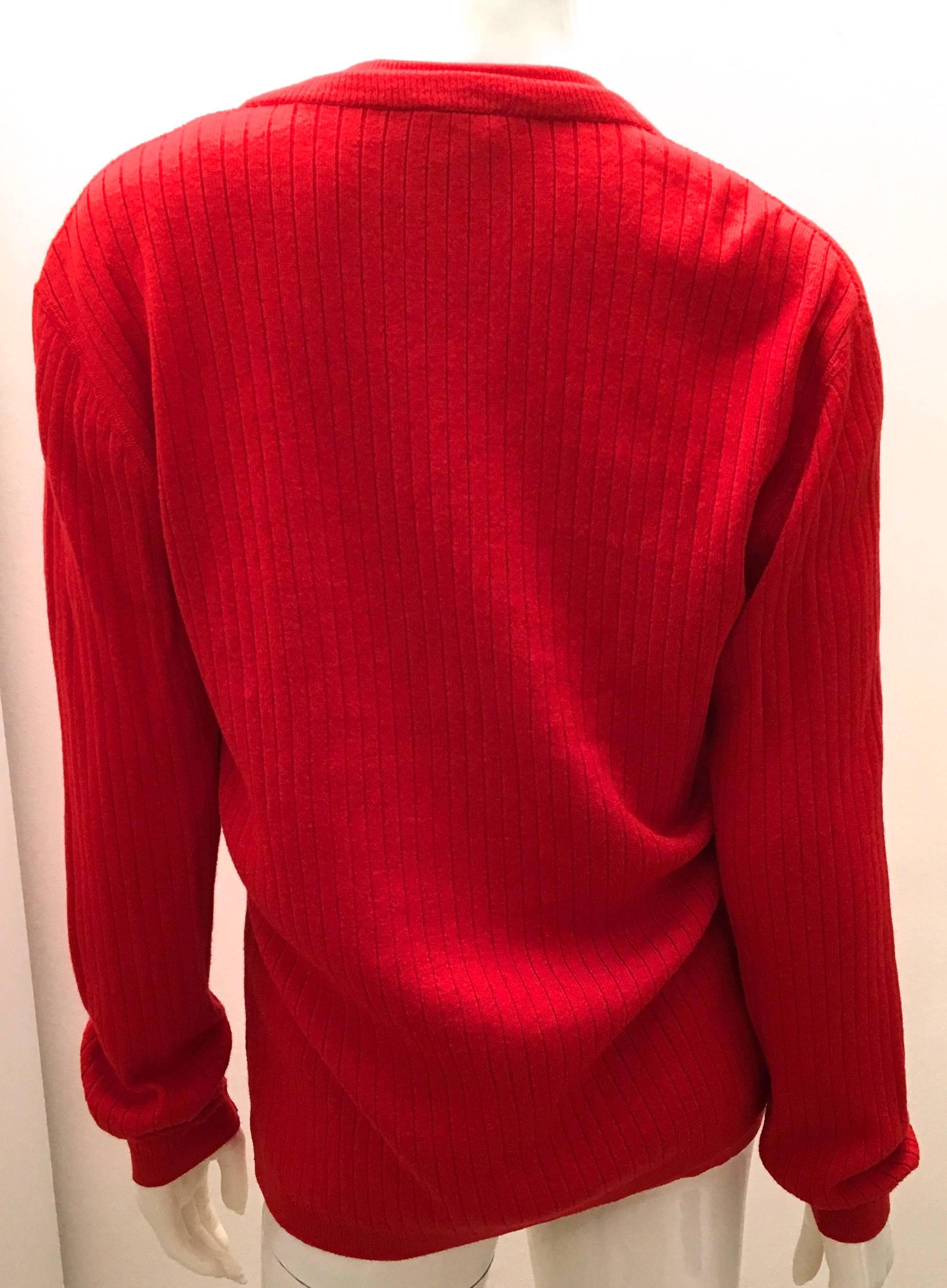 Rare Courreges Red Cardigan Sweater Set - 1970's In Excellent Condition For Sale In Boca Raton, FL