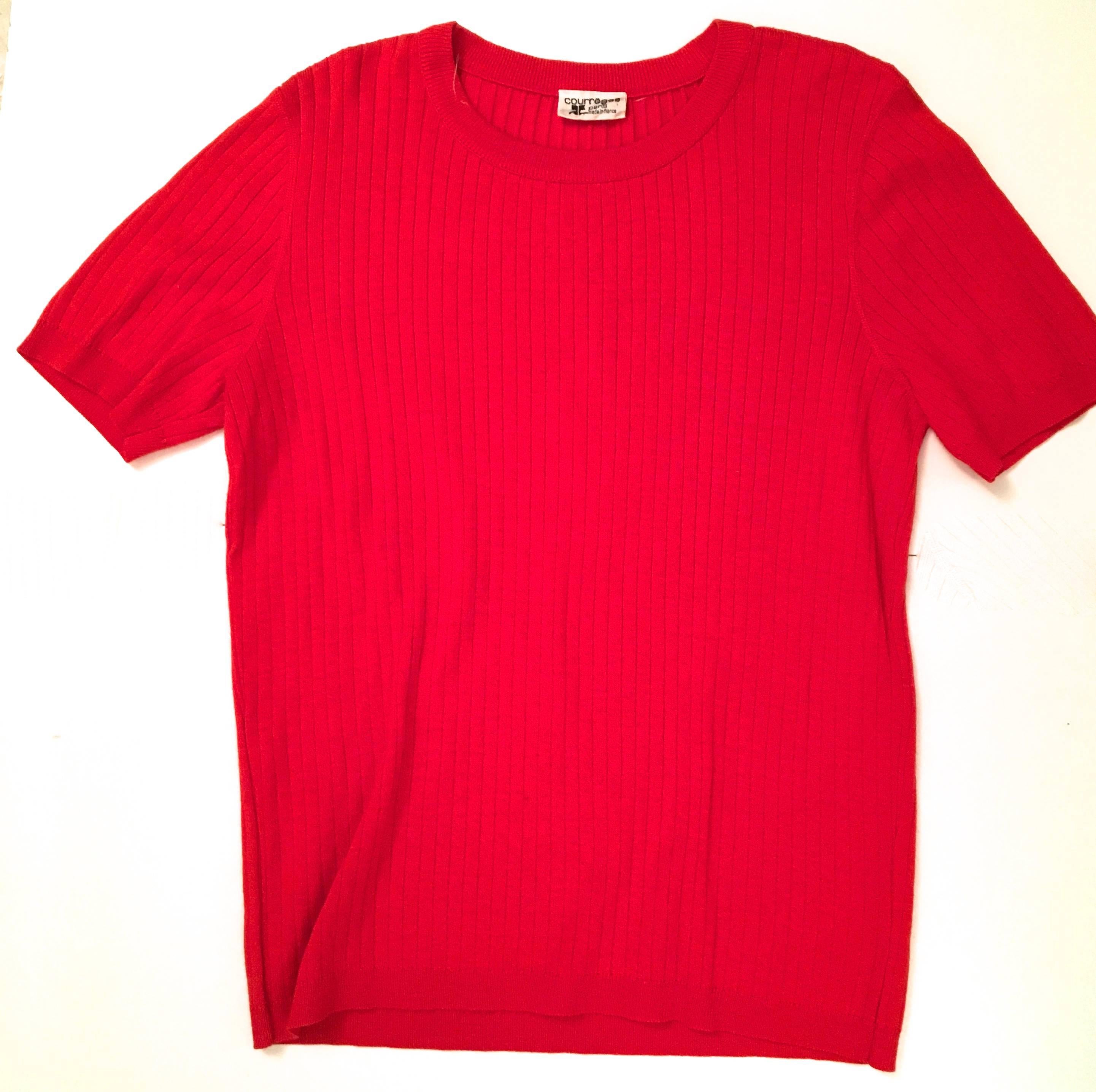 Women's or Men's Rare Courreges Red Cardigan Sweater Set - 1970's For Sale