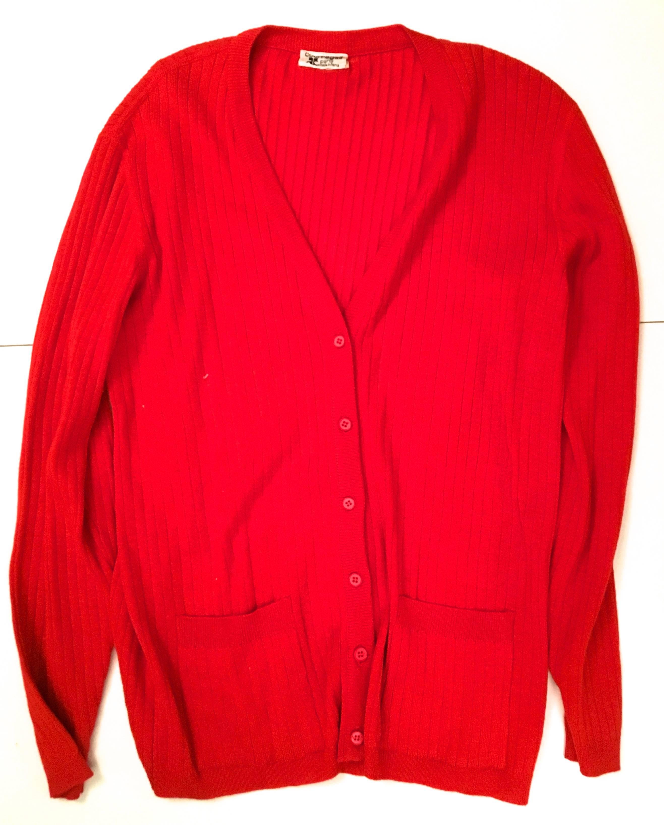 Rare Courreges Red Cardigan Sweater Set - 1970's For Sale 1
