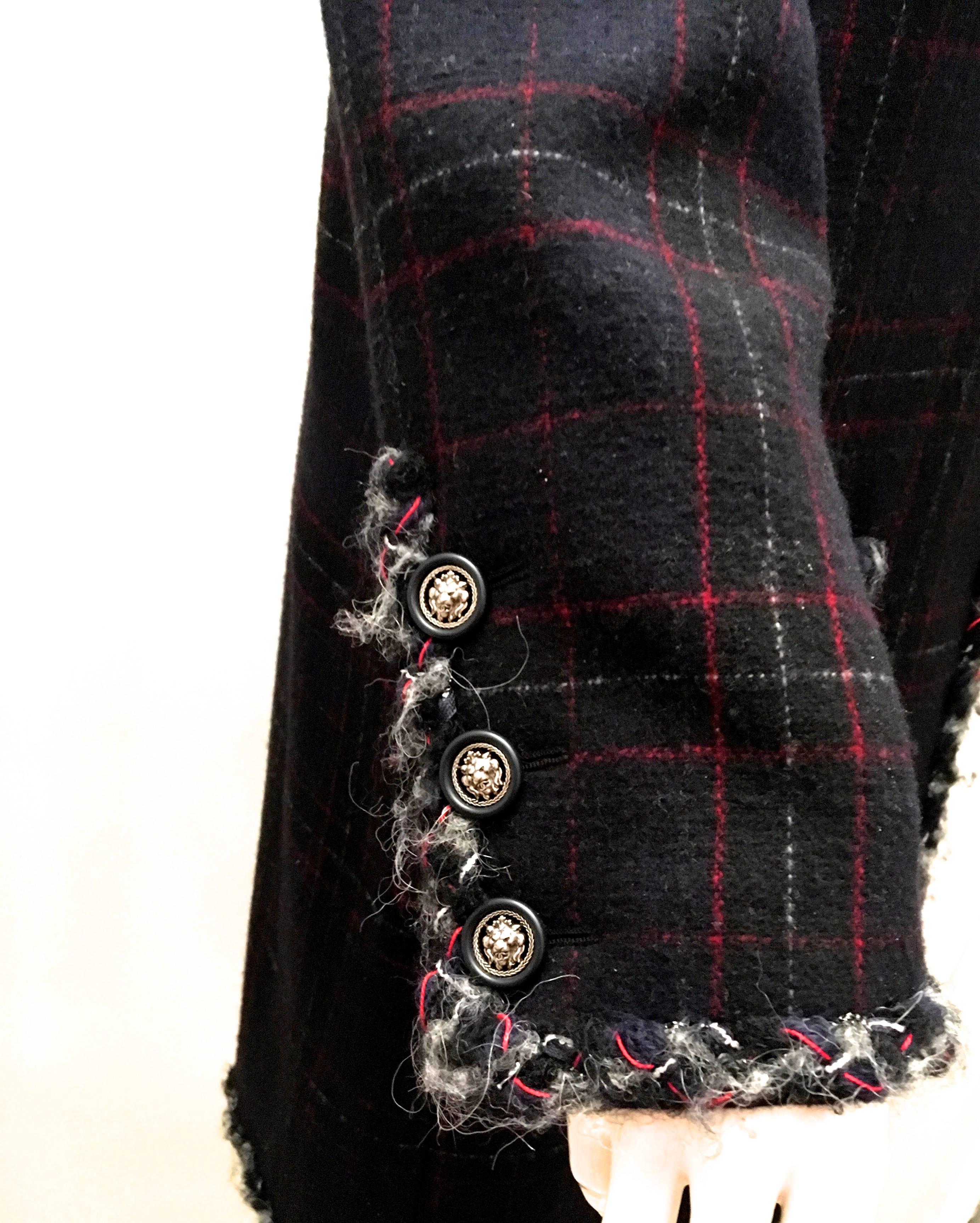 Black New Chanel Coat - Boucle - Navy Blue w/ Red and White Accents - Wow! For Sale
