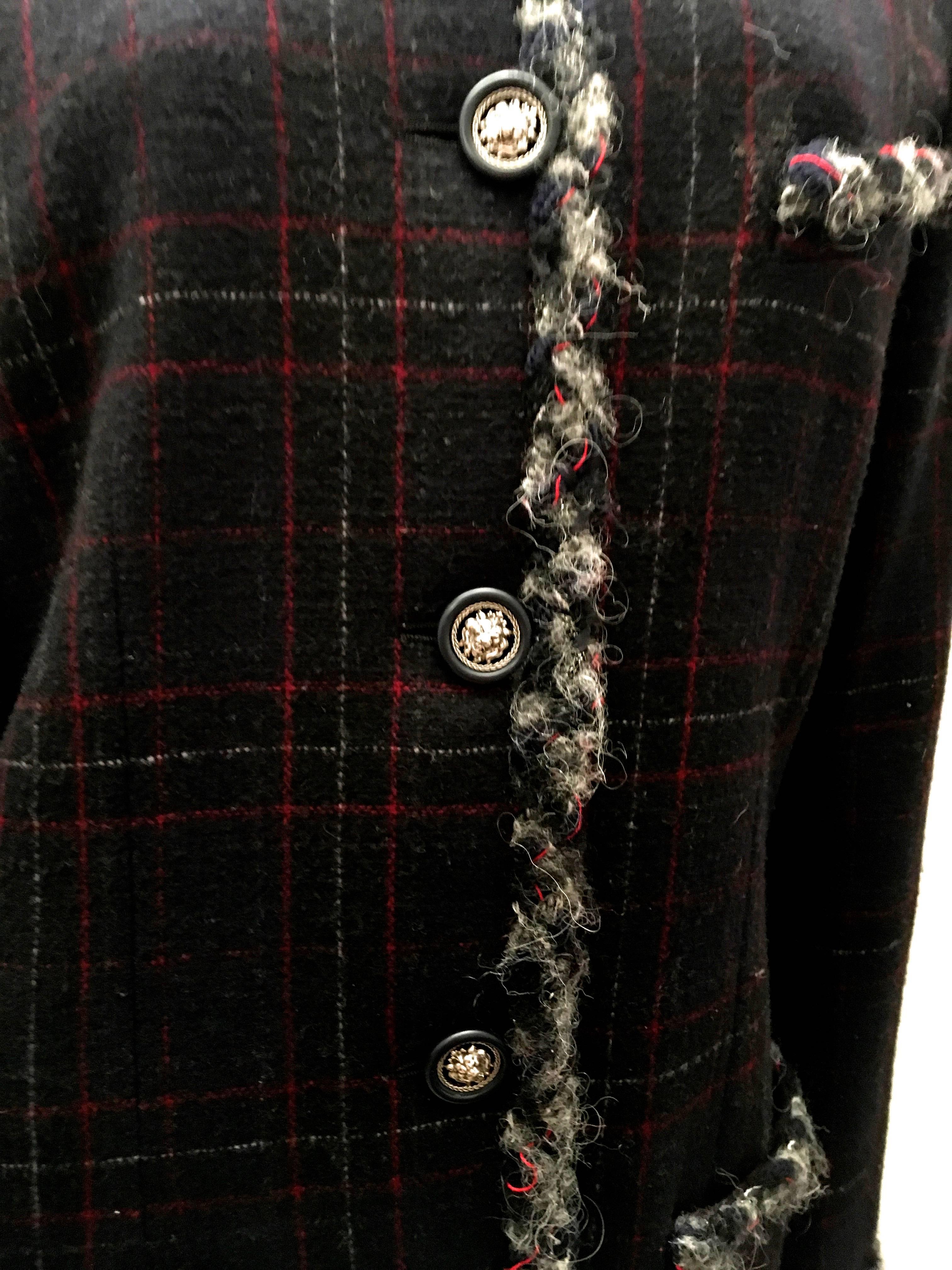 New Chanel Coat - Boucle - Navy Blue w/ Red and White Accents - Wow! For Sale 3