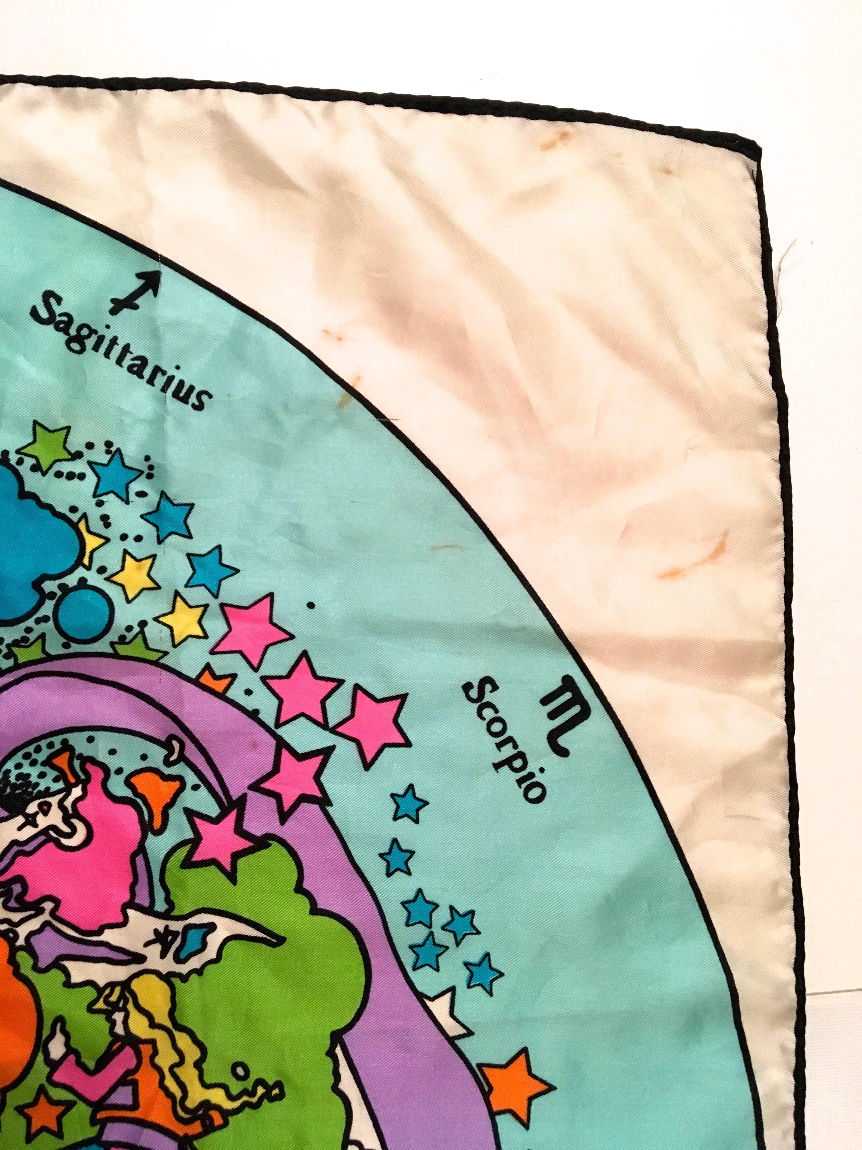 Beige Rare Peter Max Silk Scarf - 1960's - Zodiac For Sale