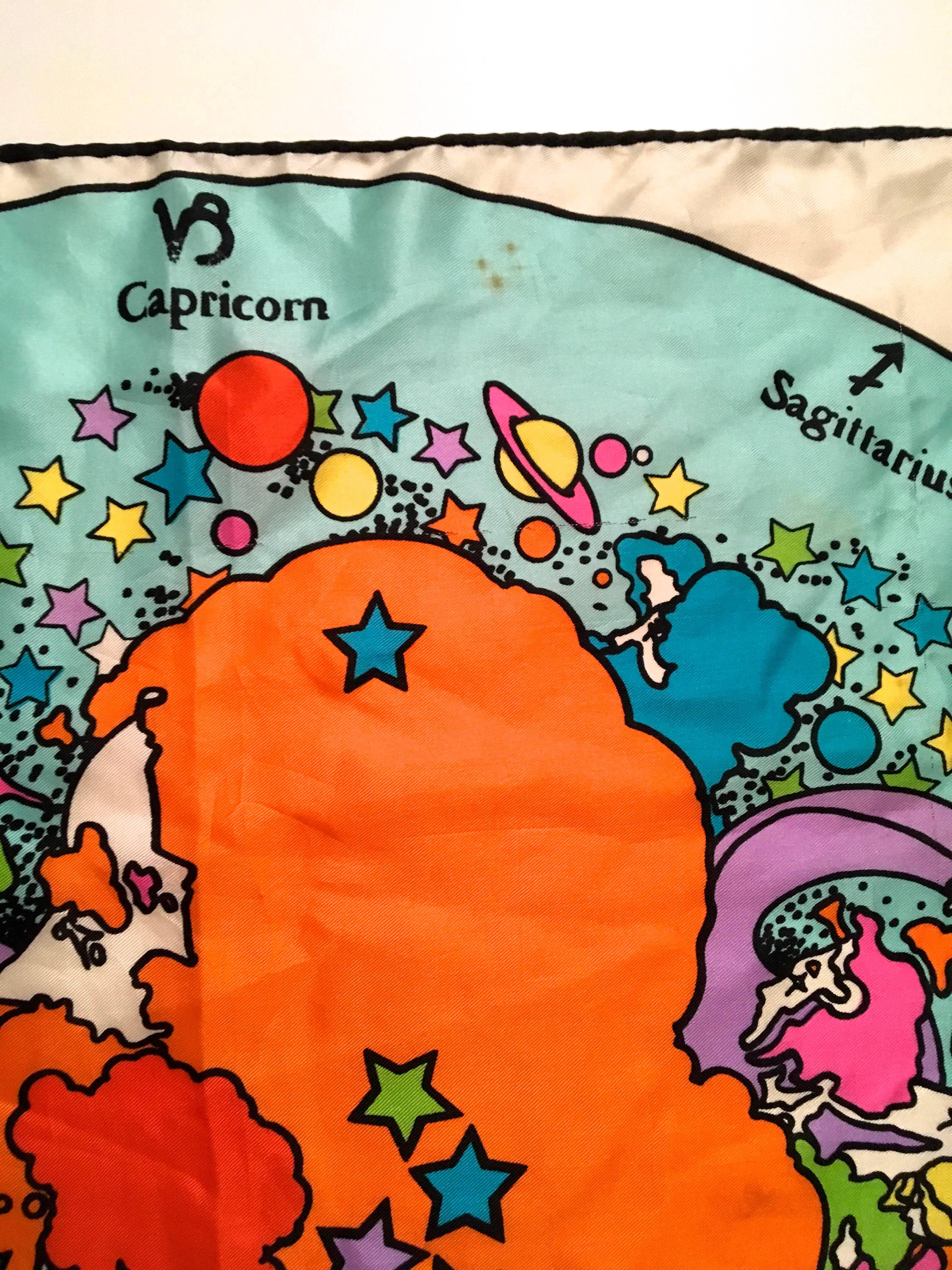 Rare Peter Max Silk Scarf - 1960's - Zodiac In Good Condition For Sale In Boca Raton, FL