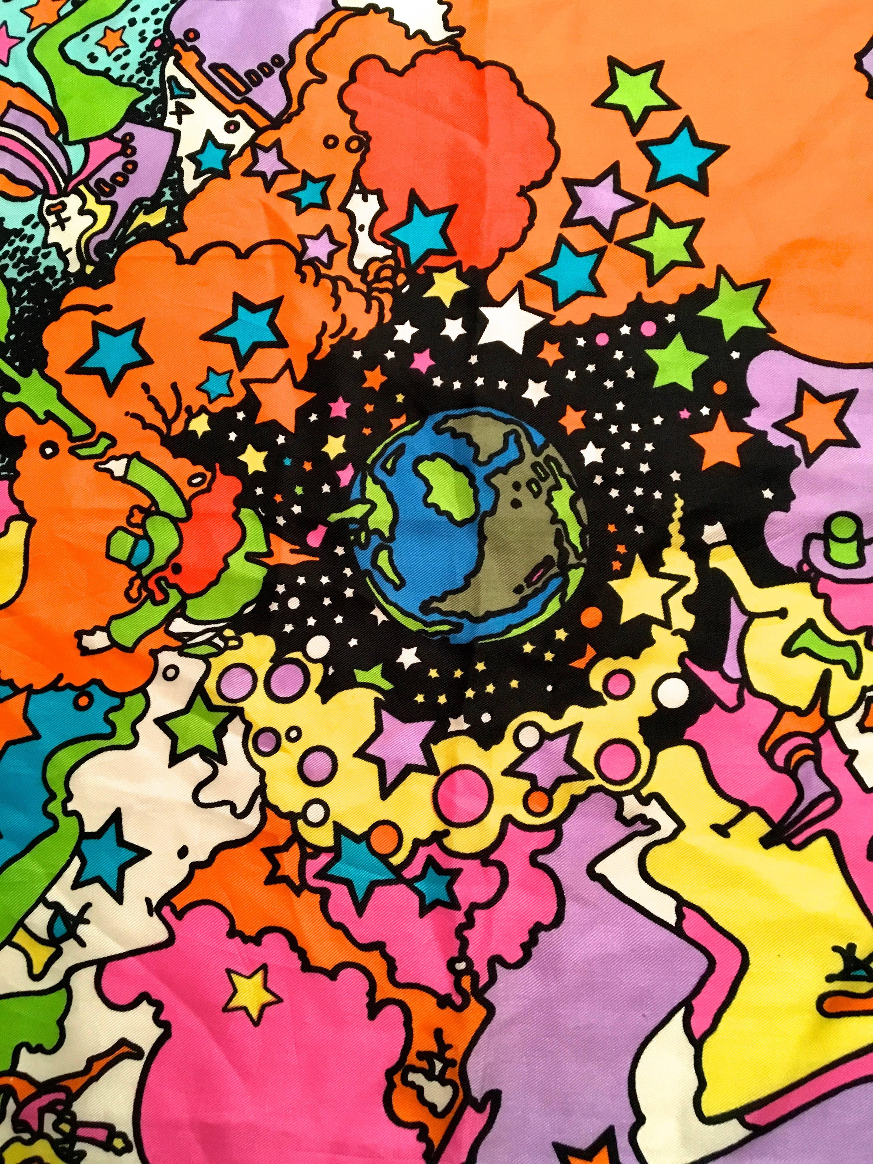Rare Peter Max Silk Scarf - 1960's - Zodiac For Sale 2