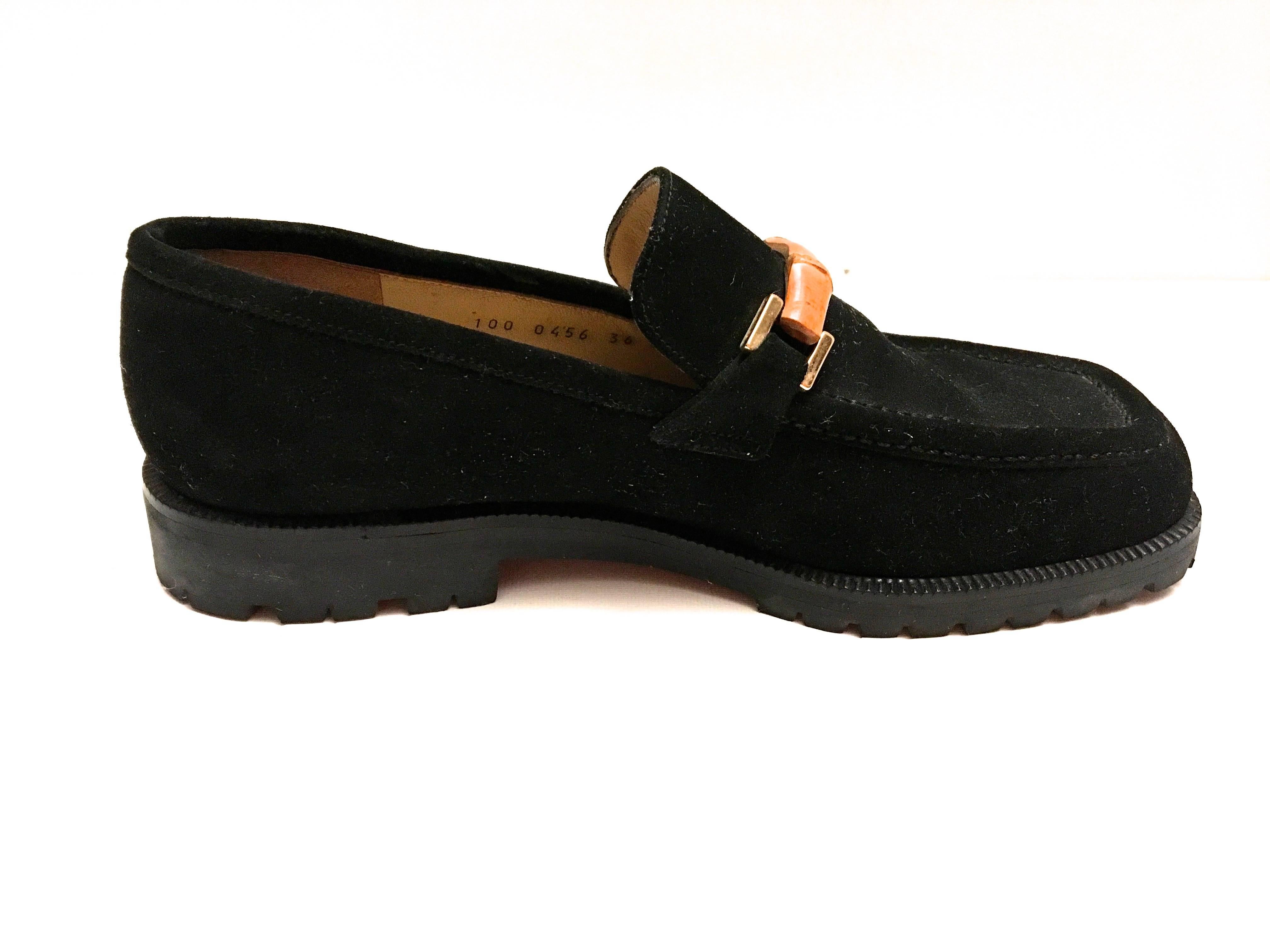 Women's or Men's Gucci  Shoes Loafers Black Suede Bamboo 36