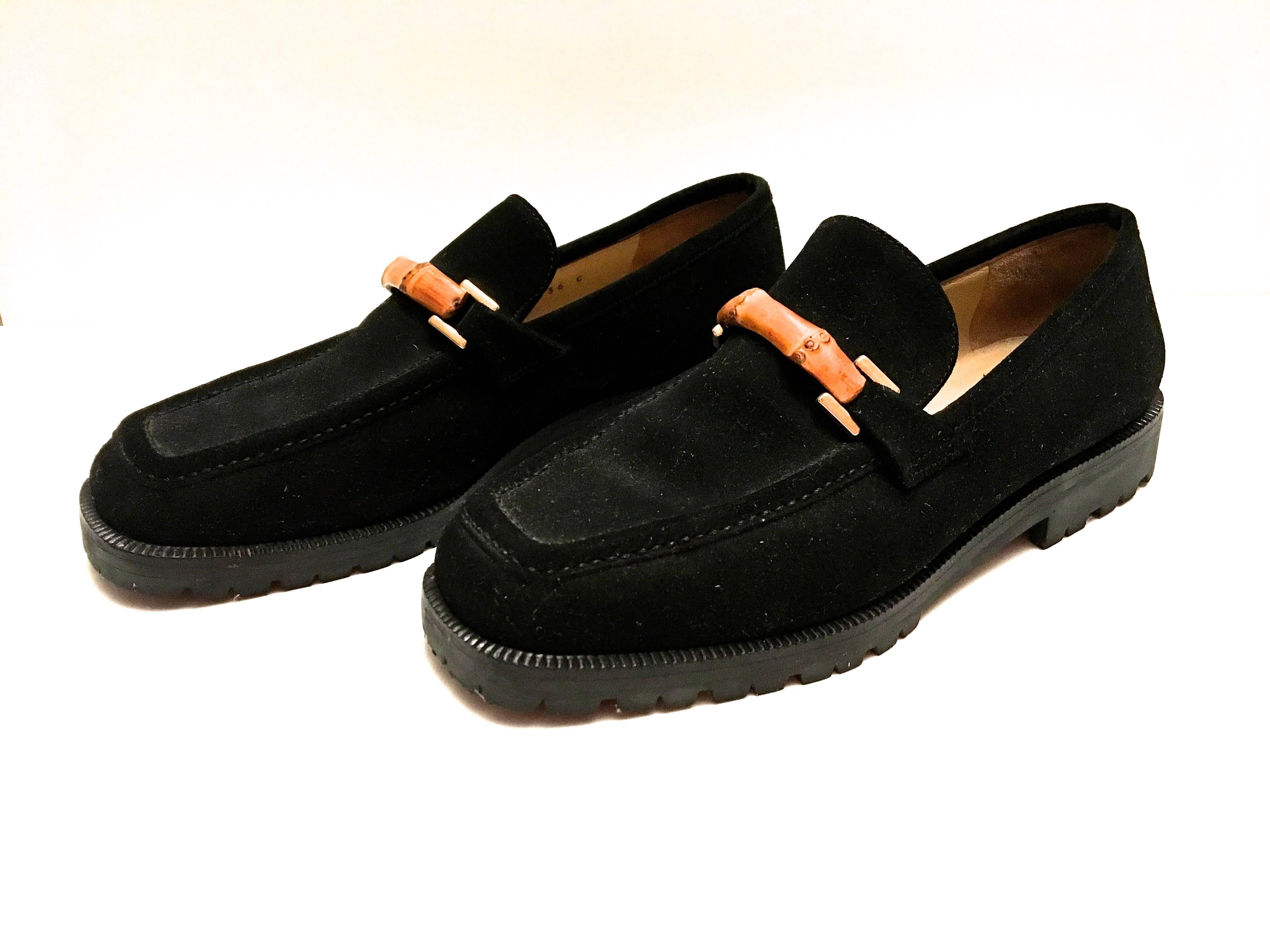 Gucci  Shoes Loafers Black Suede Bamboo 36 2