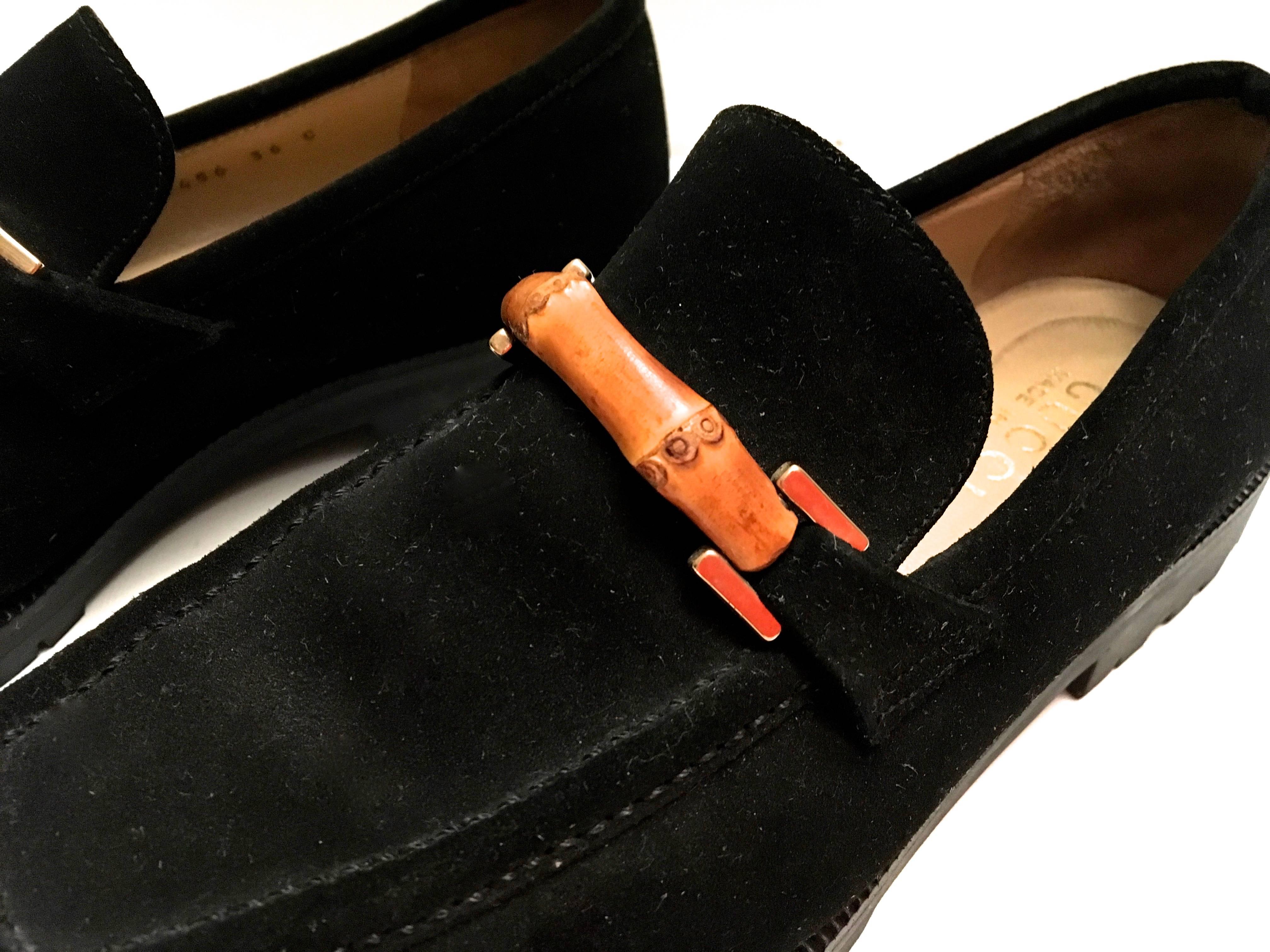 Gucci  Shoes Loafers Black Suede Bamboo 36 3