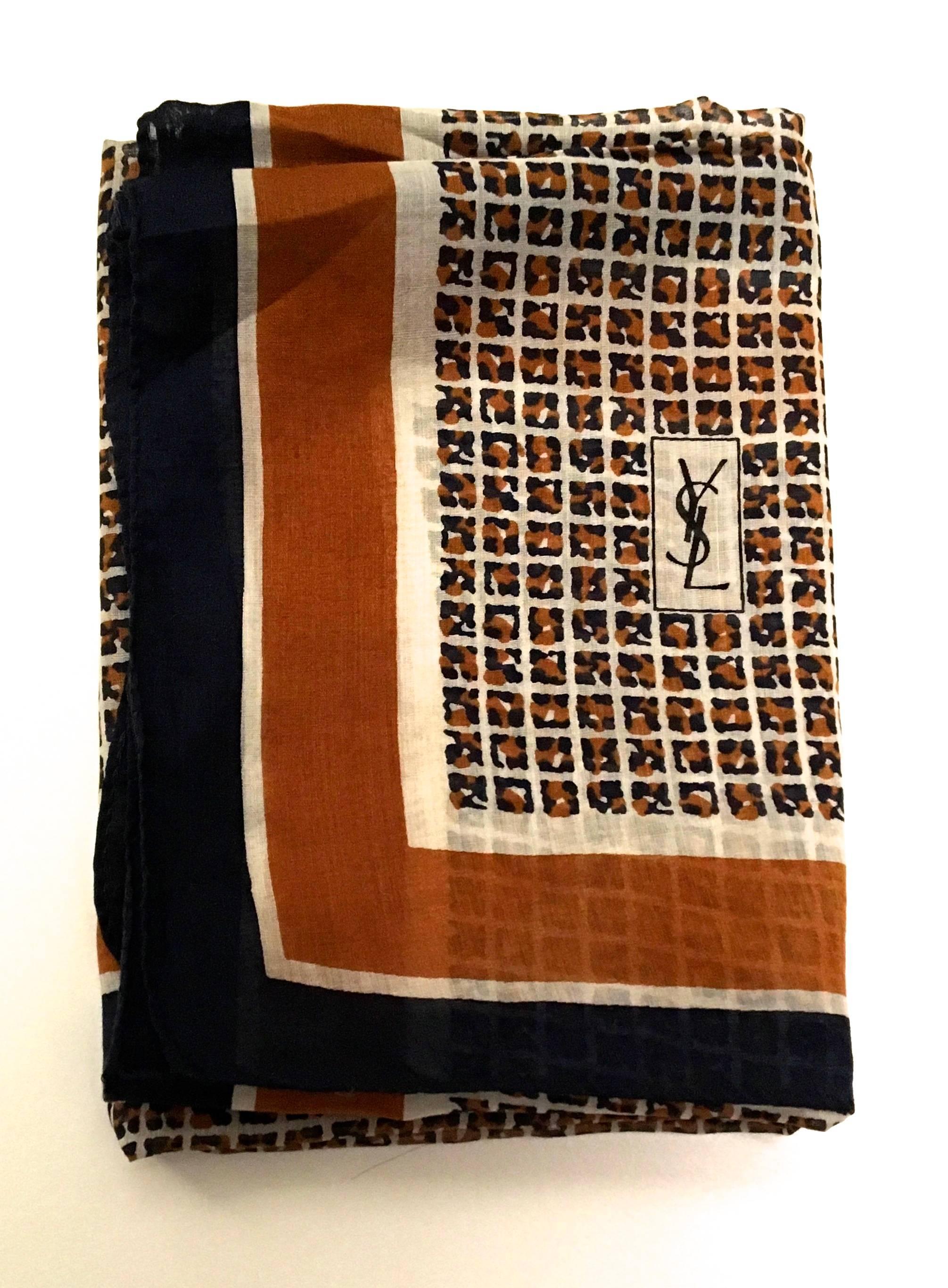 Brown Yves Saint Laurent Scarf (YSL) - 1980’s - 100% Cotton For Sale